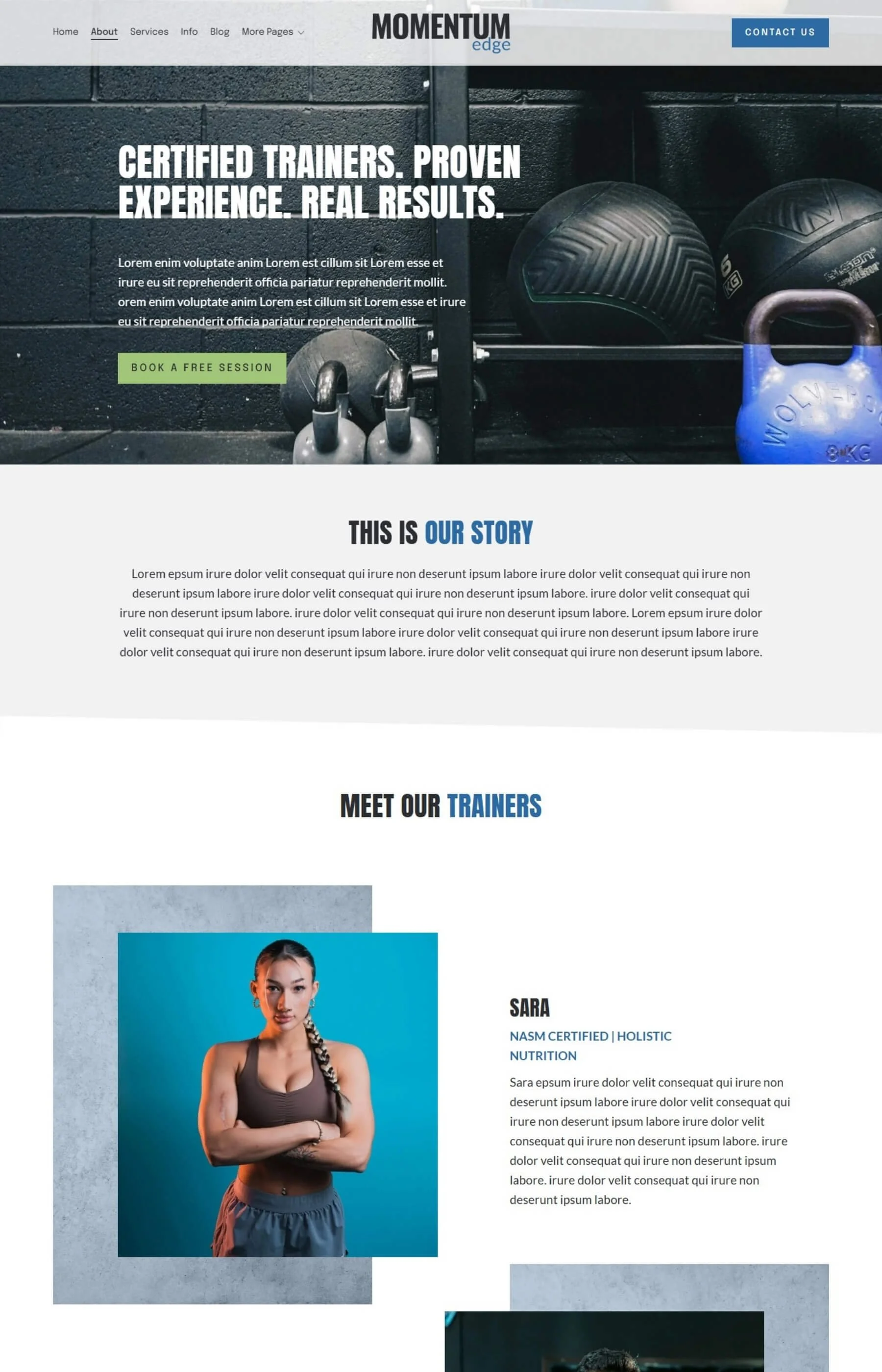 Screenshot of the about page inside the Momentum Edge Template