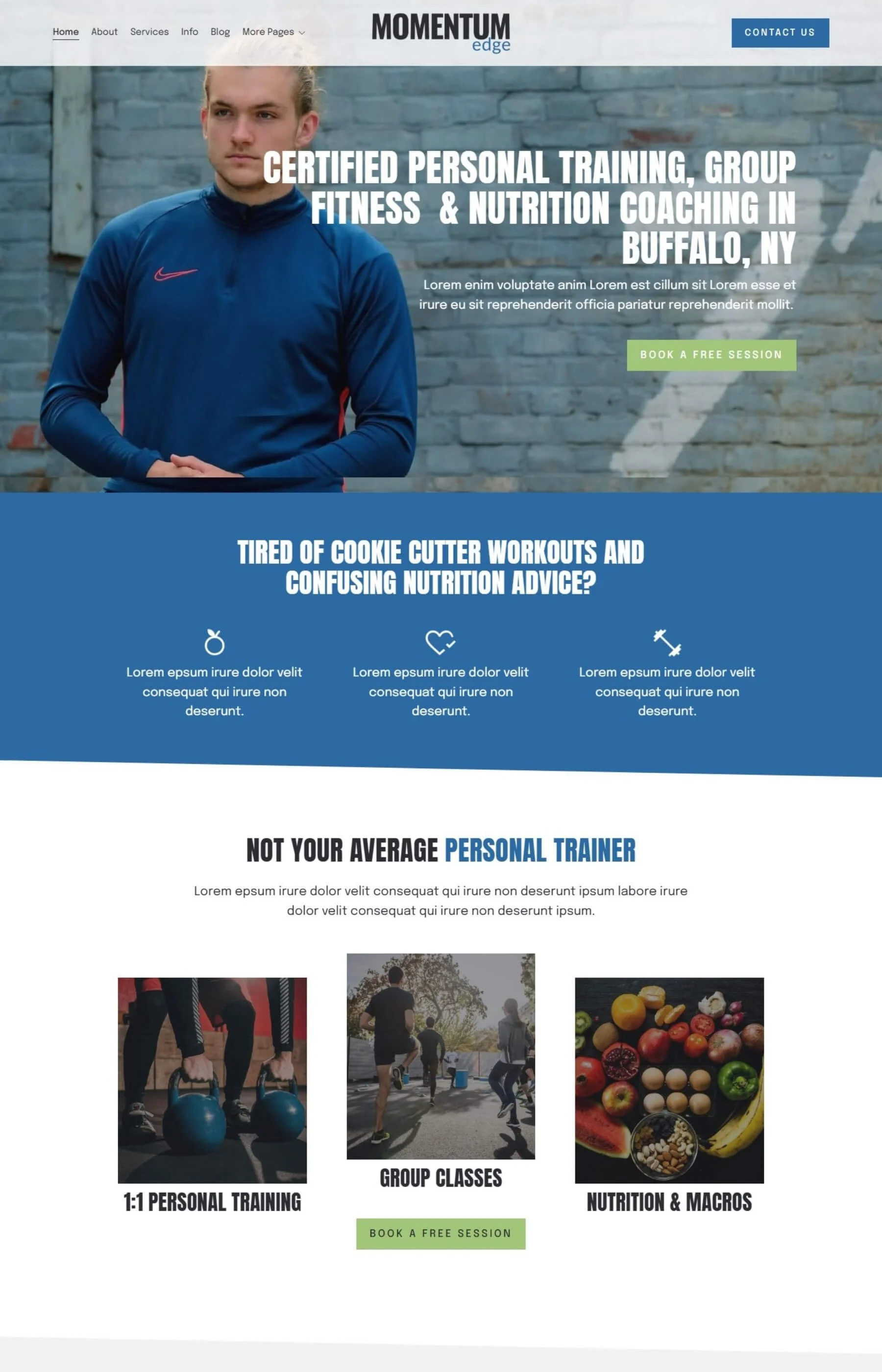Screenshot of the home page inside the Momentum Edge Template