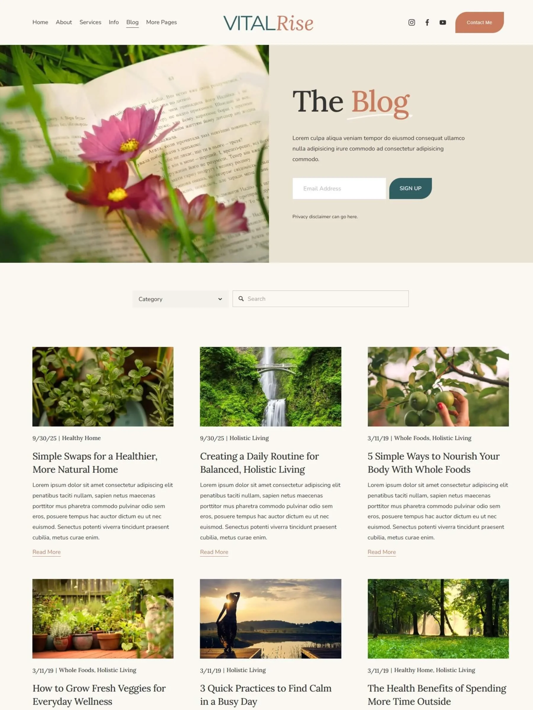 Screenshot of the blog home page inside the Thrive Plate Template