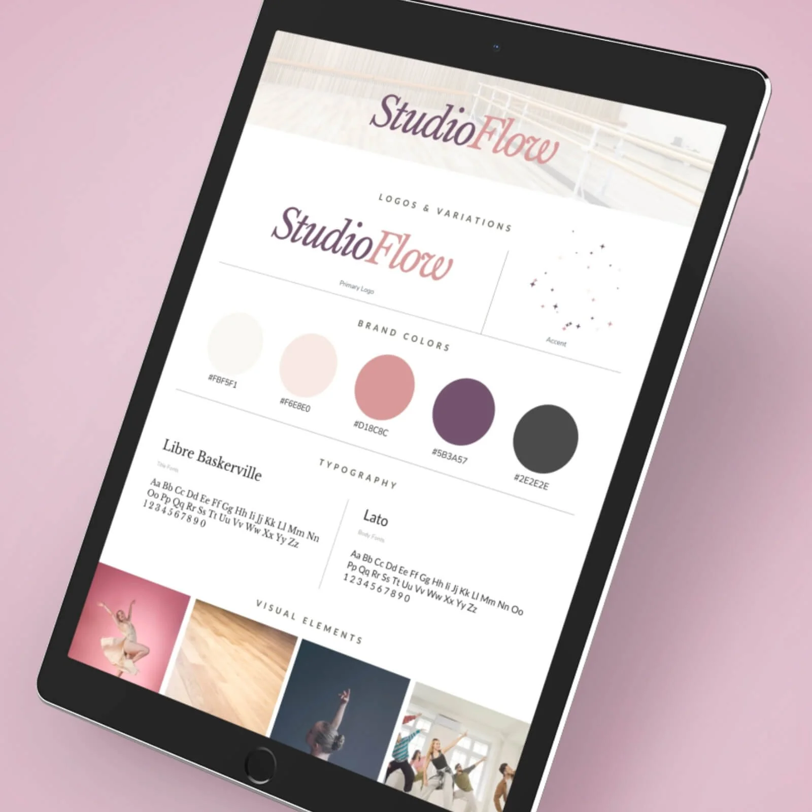 Studio Flow Squarespace Template Brand Board on an iPad