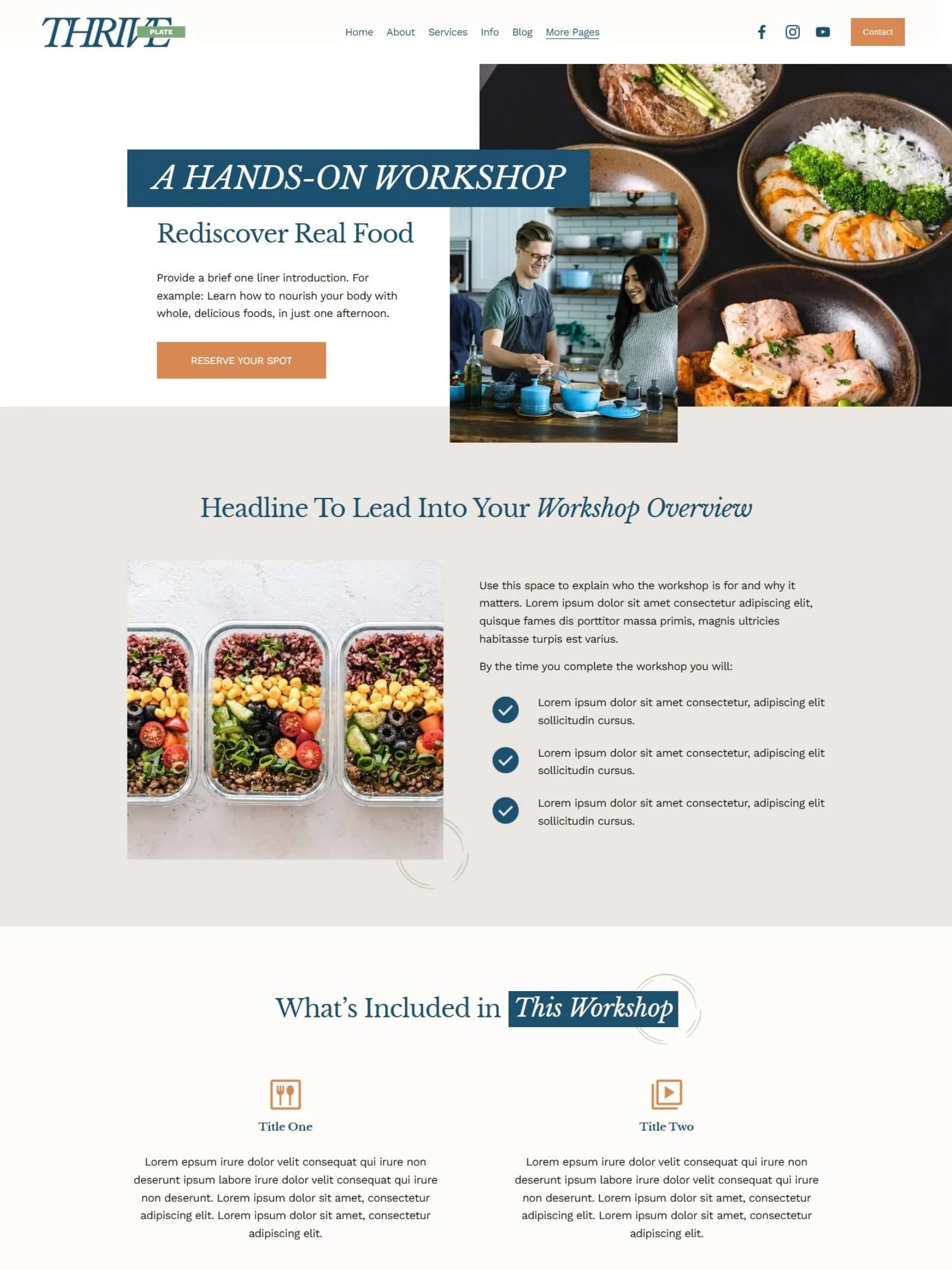 Screenshot of a workshop page in the Thrive Plate template