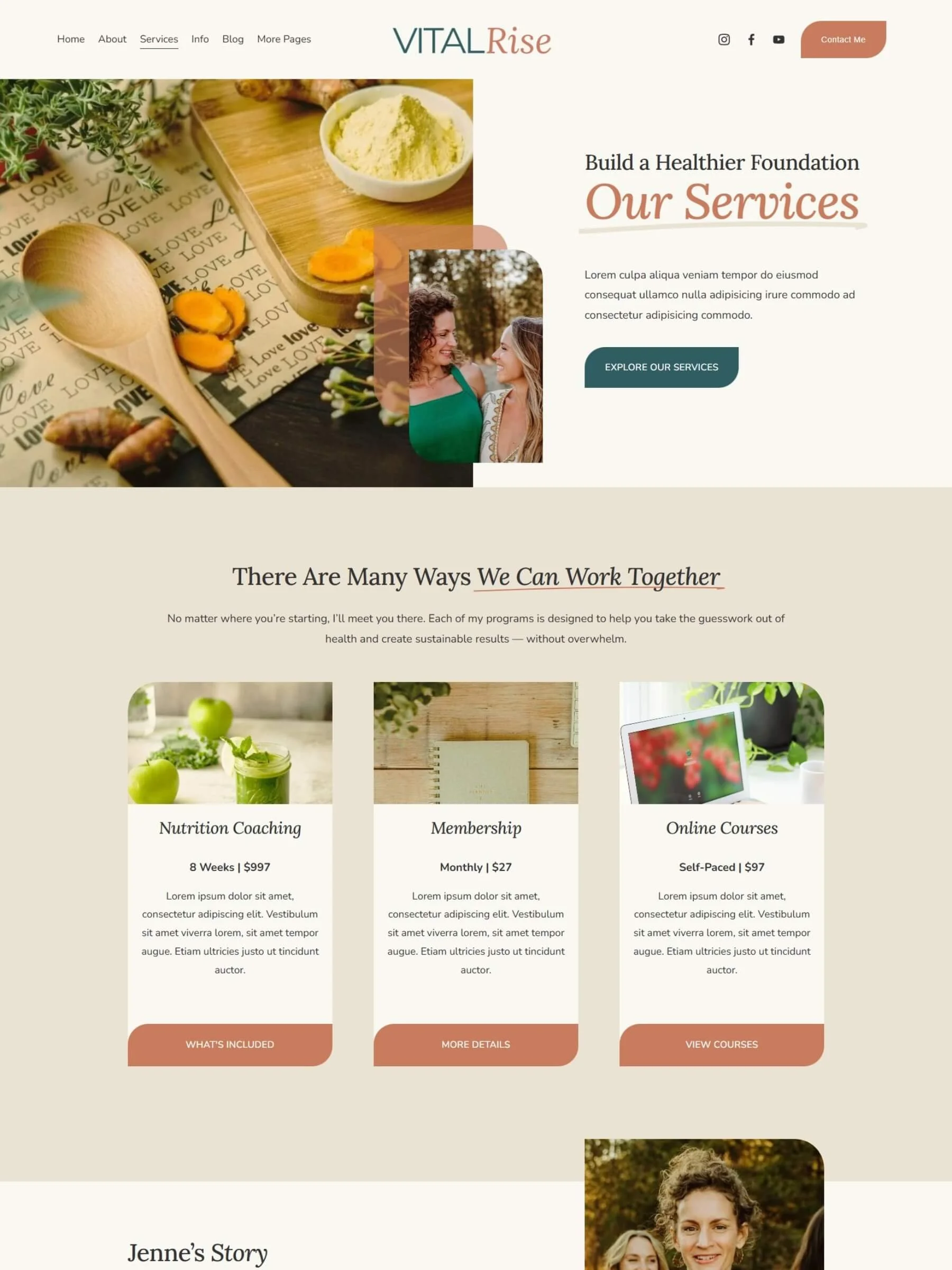 Screenshot of the services page inside the Vital Rise Template