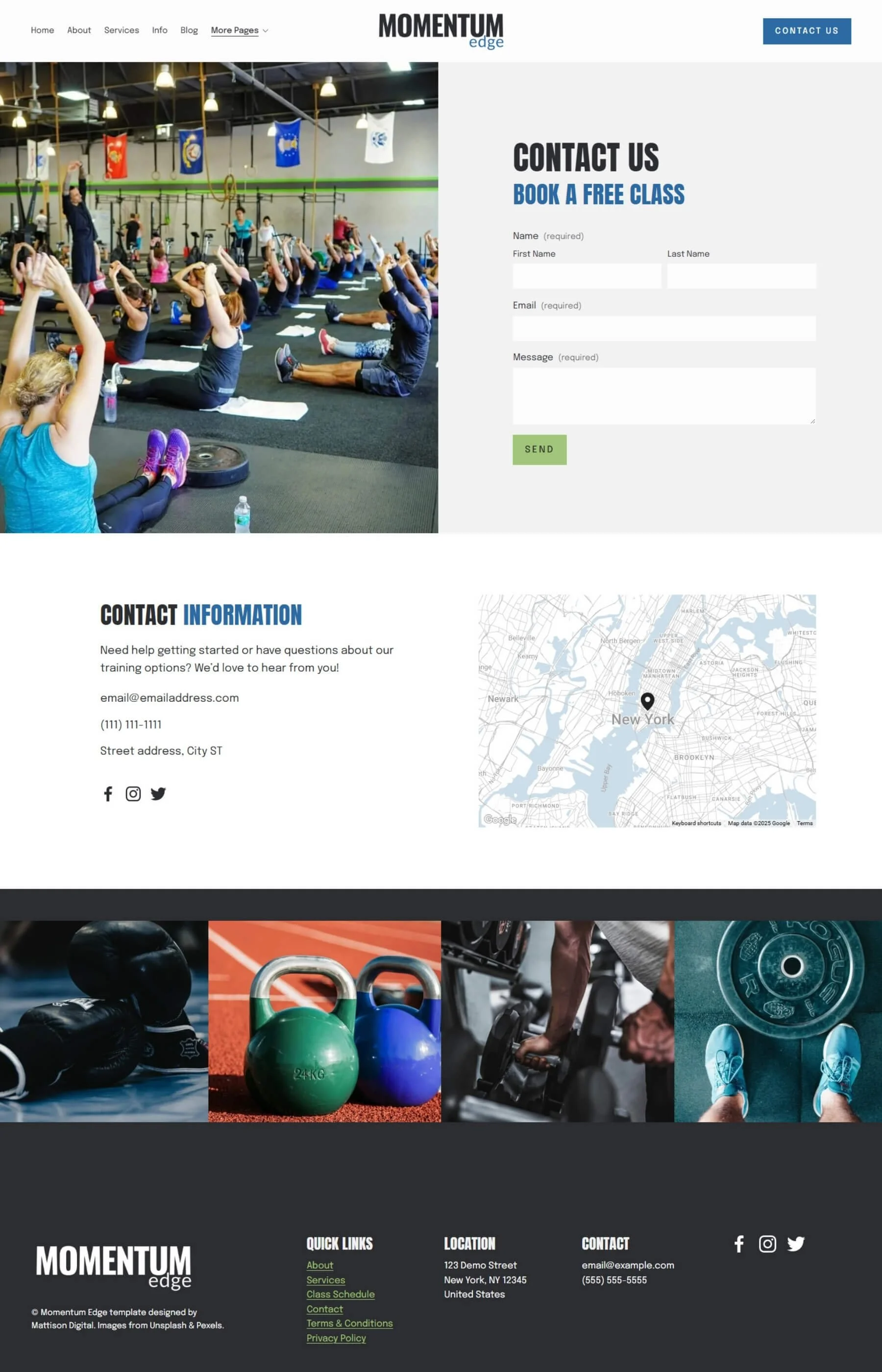 Screenshot of the contact page inside the Momentum Edge Template