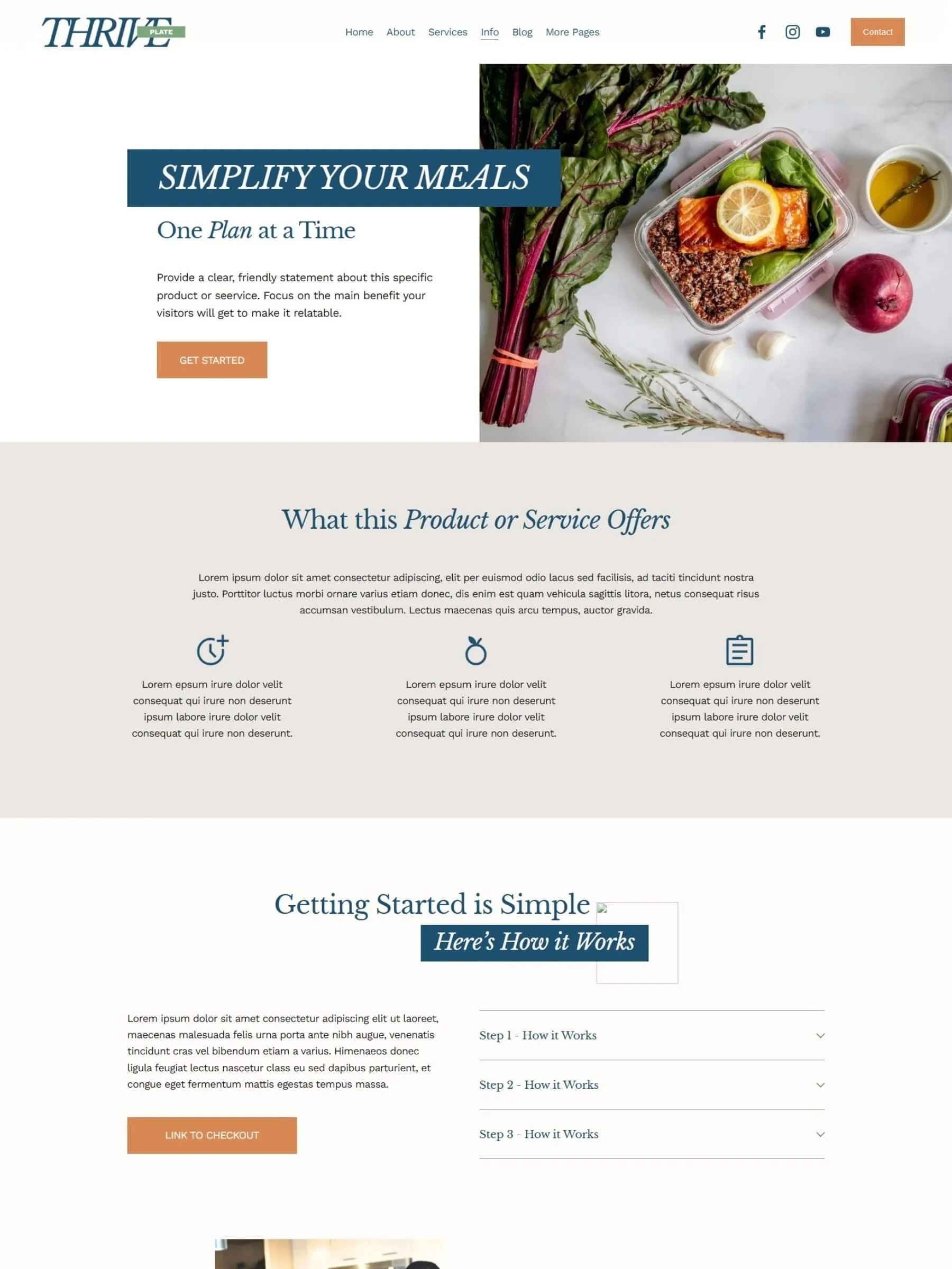 Screenshot of the information/sales page inside the Thrive Plate Template