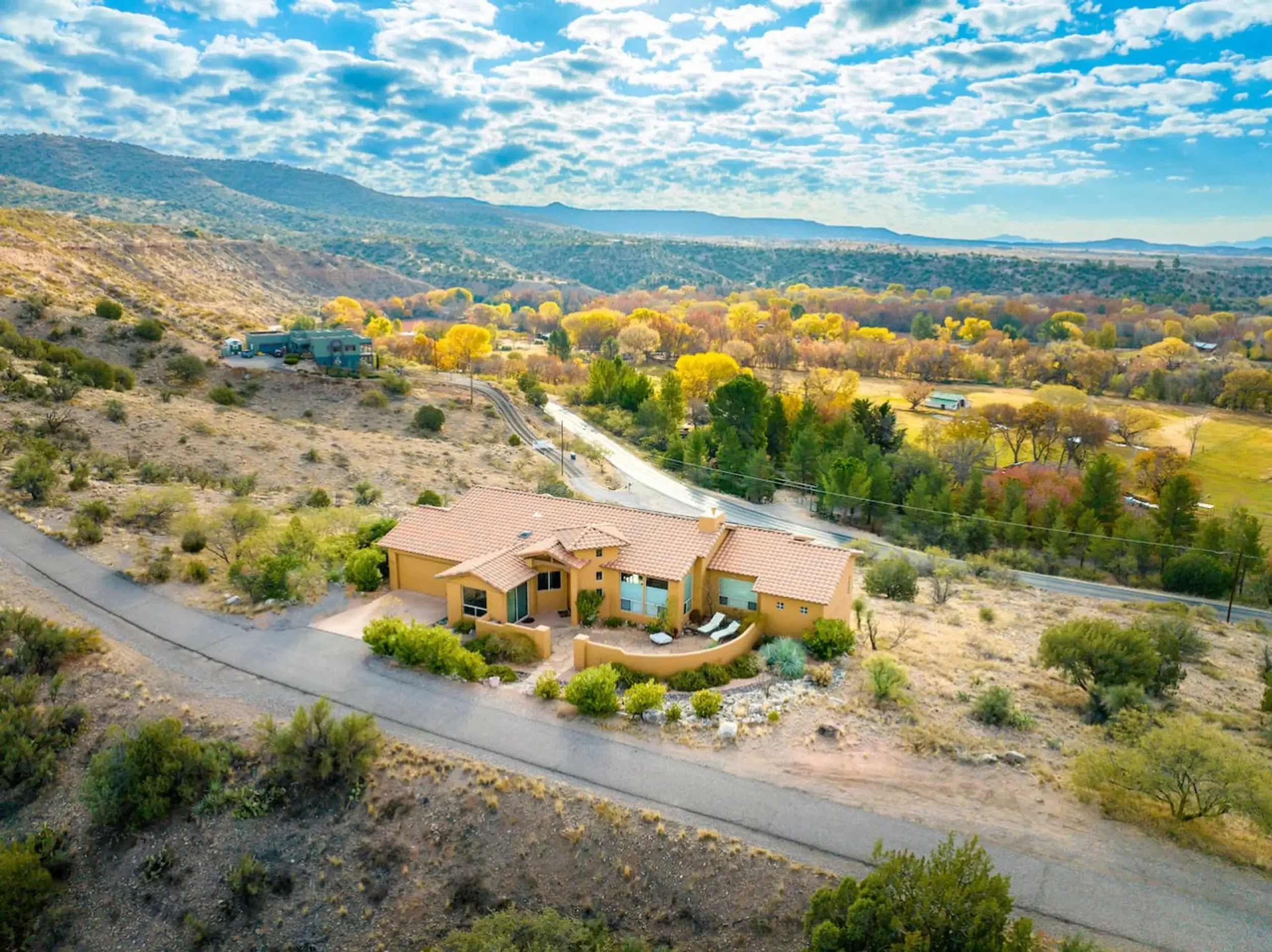 Aerial view of home overlooking Sedona wine country