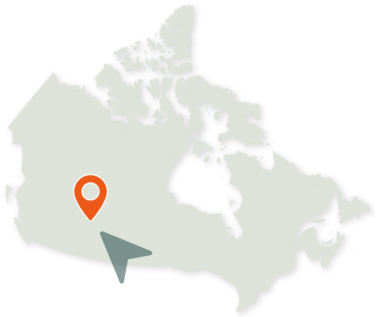 Map of Canada with a location marker in the southwestern part of the country.