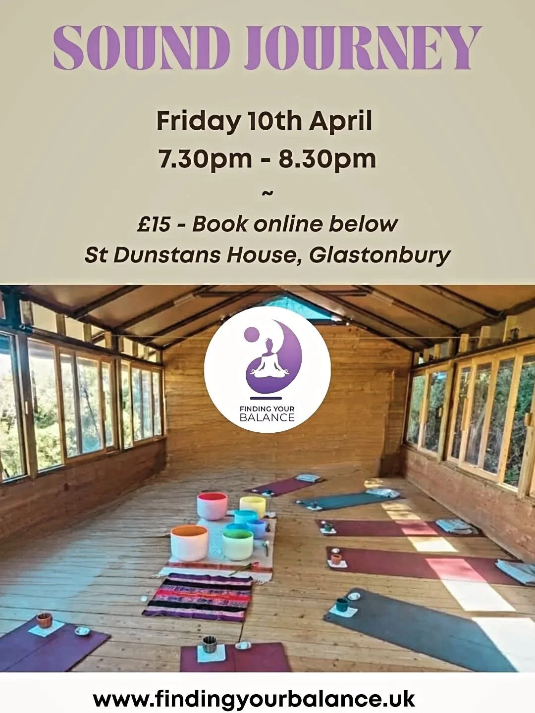 Join me this Friday for a Deep Rest Sound Journey with Crystal Singing Bowls✨️

❤️ No talking or sharing, just sound

🧡 Underfloor heating to keep you cosy 

💛 Bring a matt, blanket, pillow, and water

💚 1 hour of switch off time, designed for bus