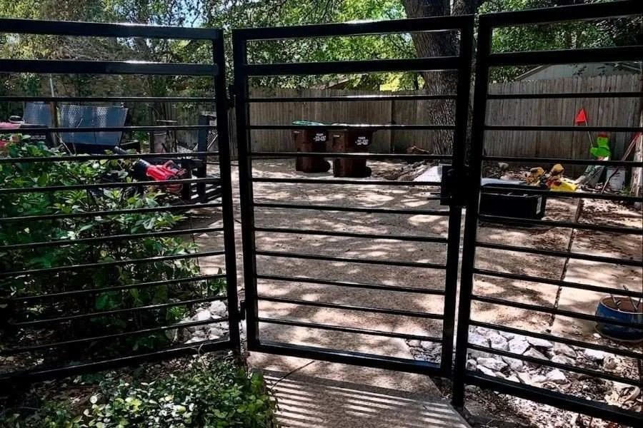 Modern horizontal slat metal garden gate
