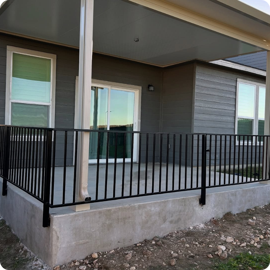 covered patio black iron railing