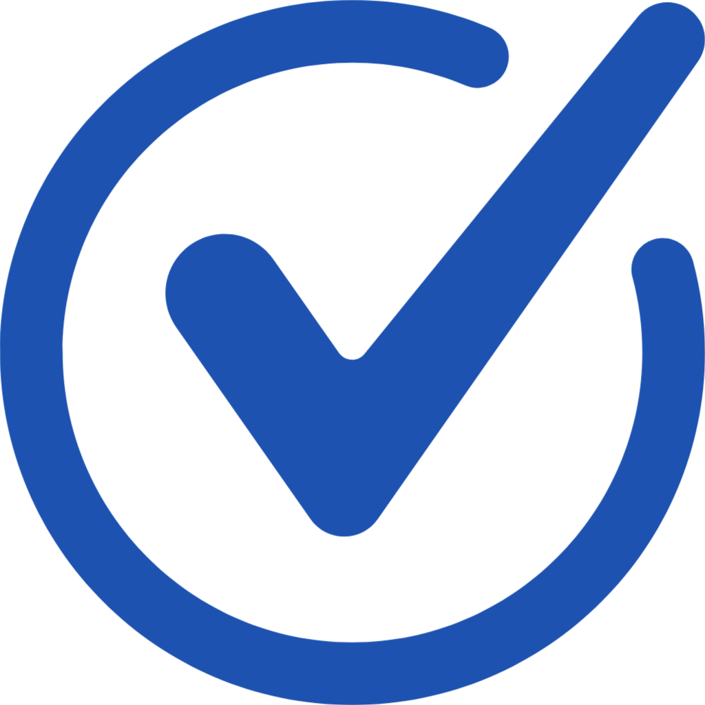 Blue check mark inside a circle.