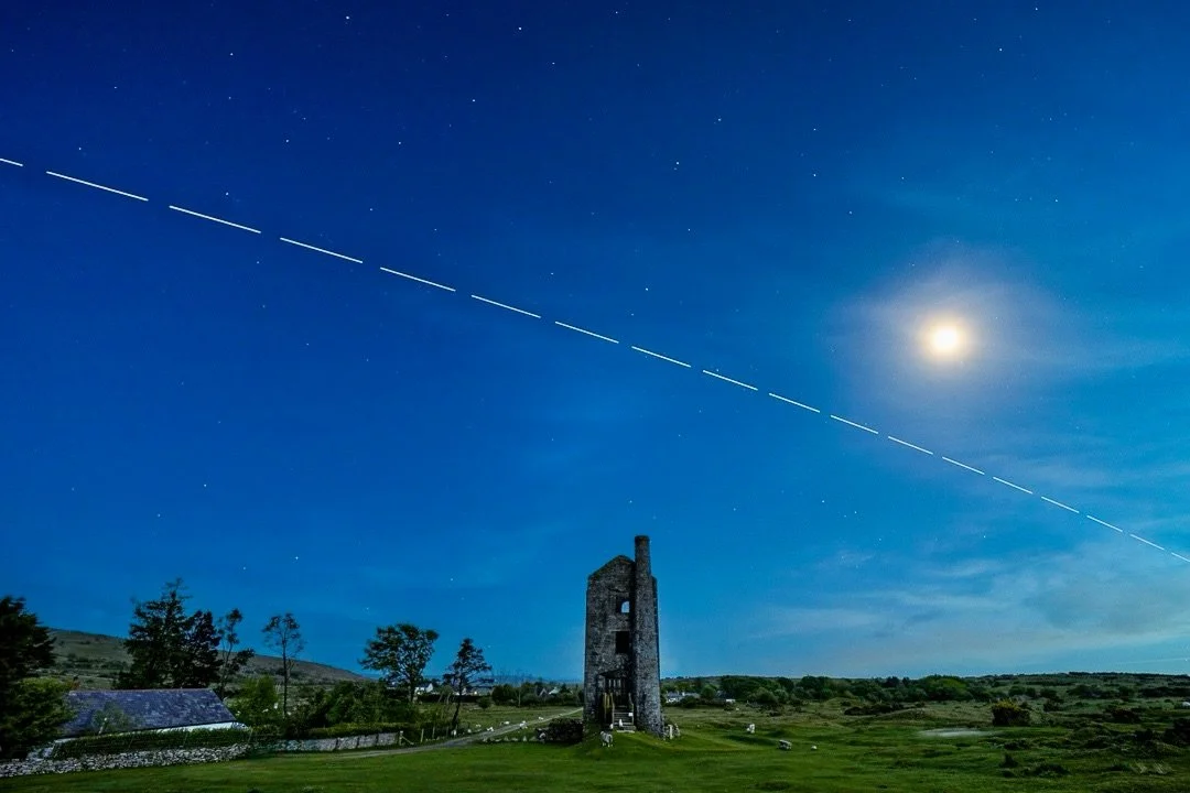 The International Space Station passing Houseman&rsquo;s Engine House, Minions, Cornwall. #iss #astrophotography #cornishminingheritage #canonuk #zeisscameralenses
