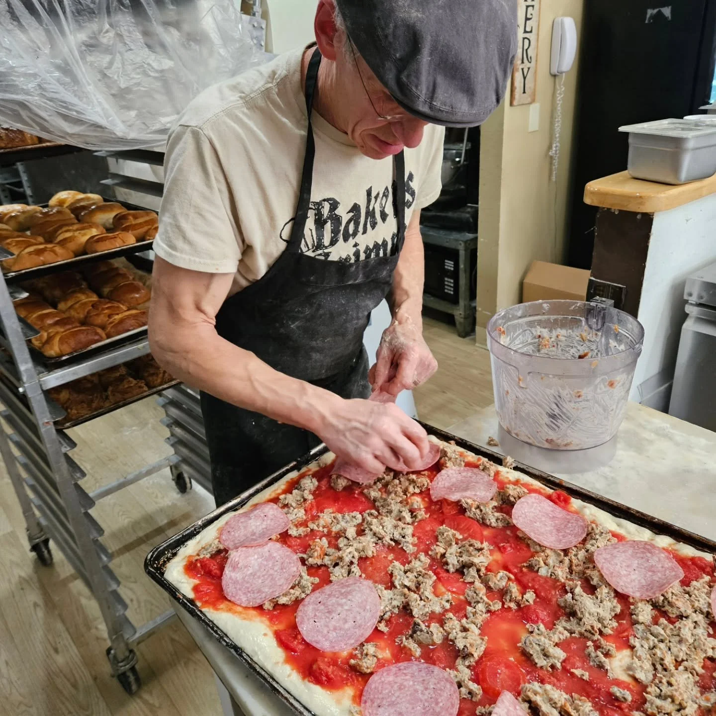 Come see us on this warm, sunny Friday! $5 specials include fried cod on a soft roll, turkey, brie &amp; pesto on a baby crocodile roll, meat lovers' foccacia, and beef &amp; barley soup.  Sweets include almond croissonts, cherry crumbcake muffins, a