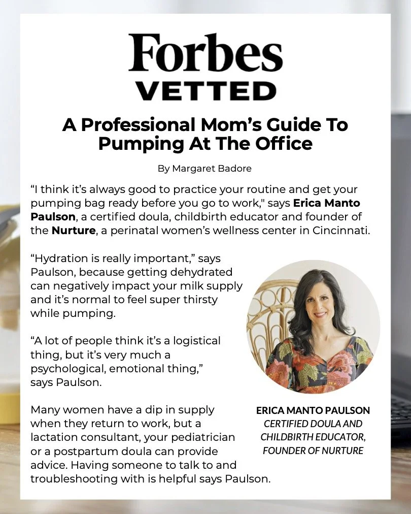 Forbes Vetted article graphic “A Professional Mom’s Guide to Pumping at the Office,” featuring expert Erica Manto Paulson.