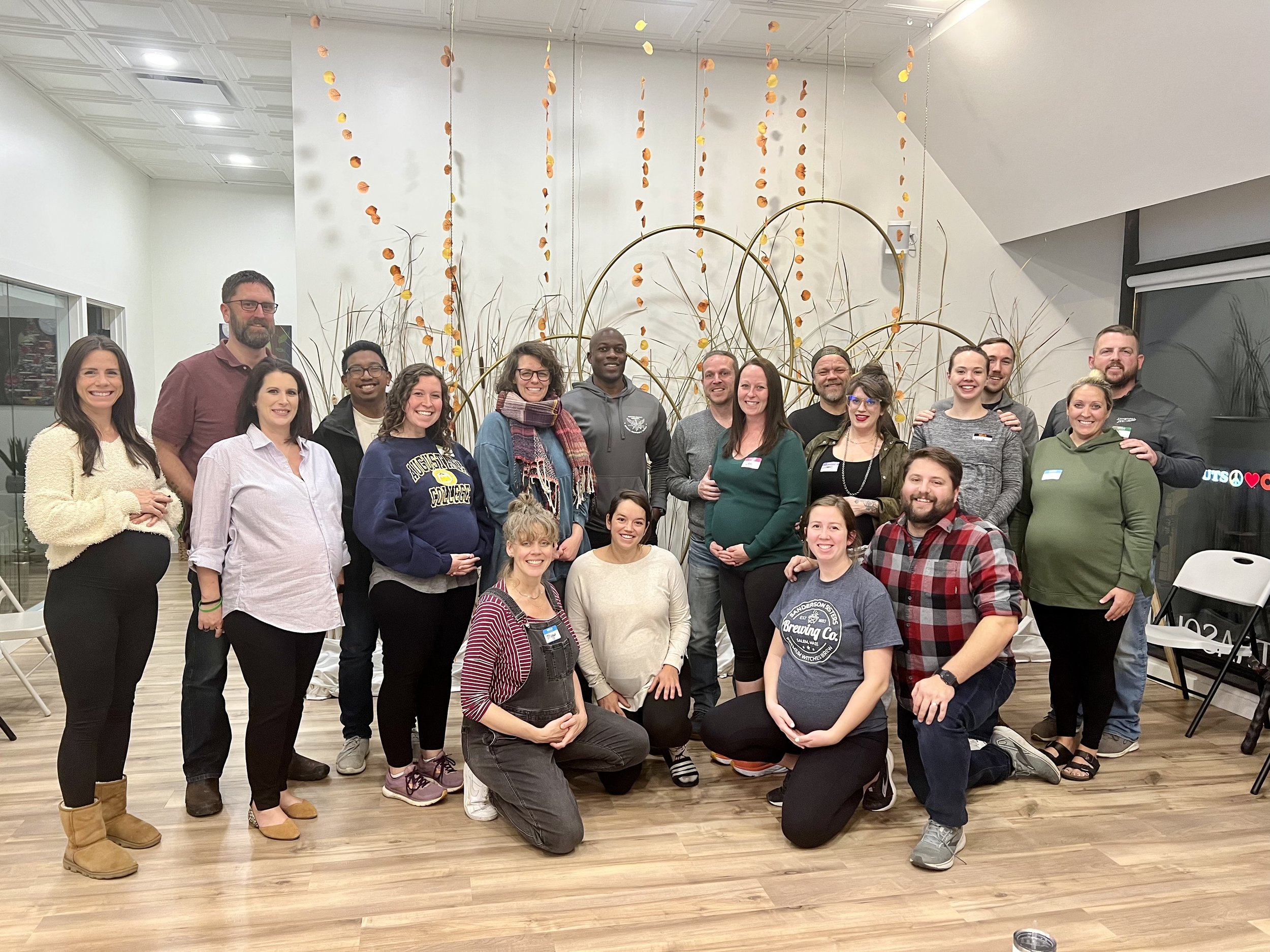 Group photo of hypnobirthing class attendees for Birth With Ease hypnobirthing.