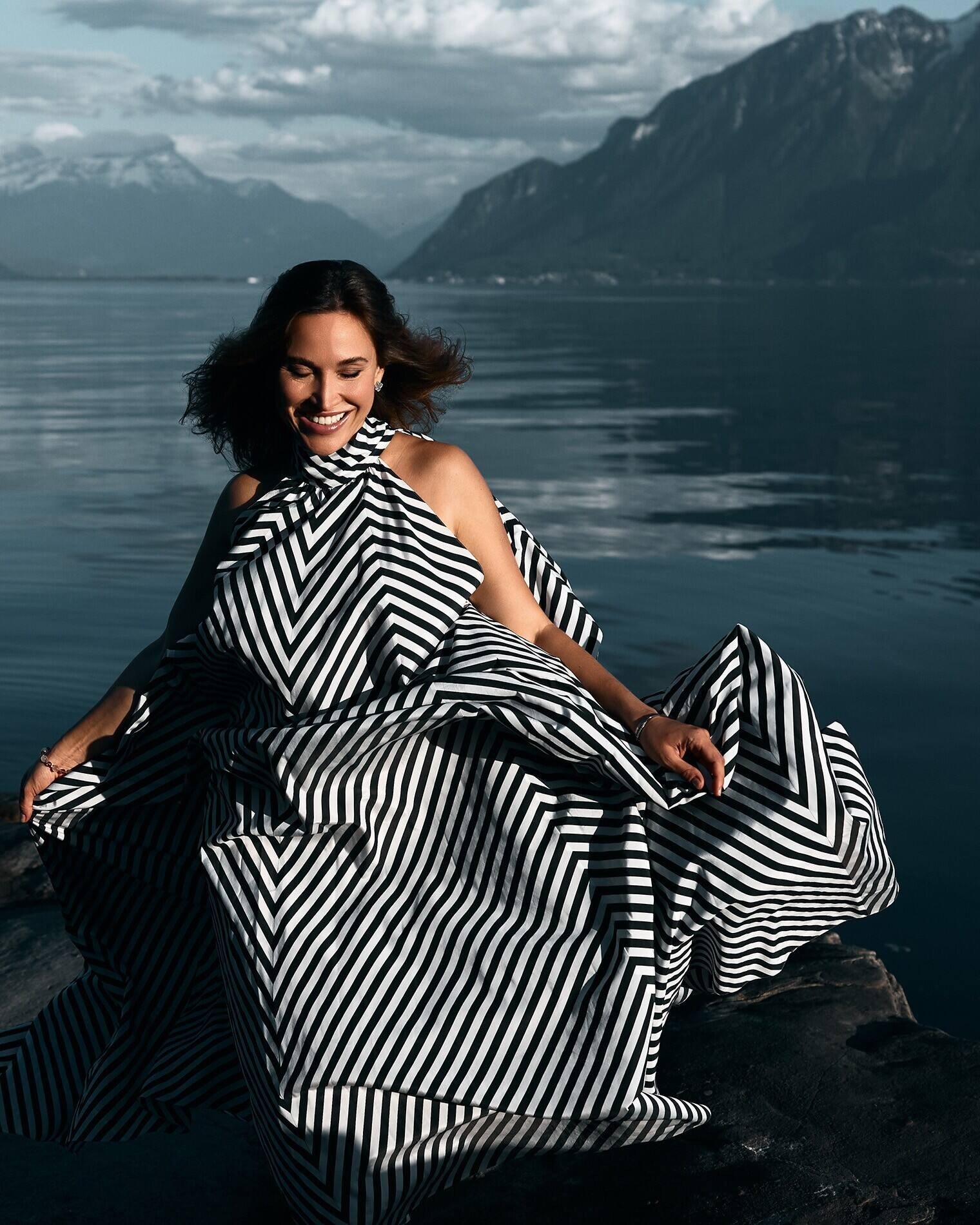 Woman_in_Black_and_White_Striped_Dress_by_Lake.JPG