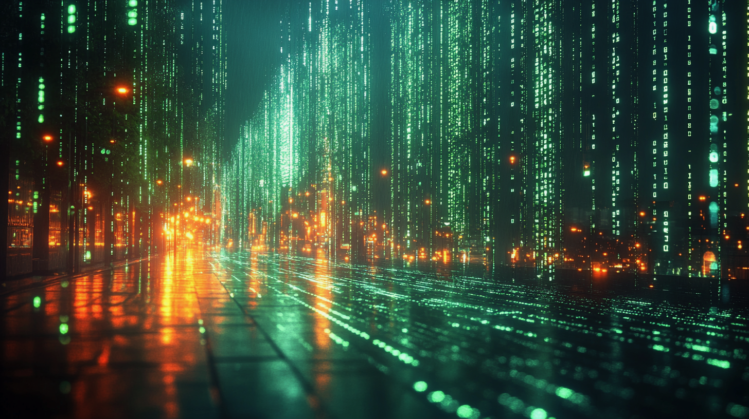 Digital cityscape filled with flowing data streams and illuminated pathways, representing intentional AI development, long-term creative effort, and the article This Didn't Happen by Accident — Intent Over Noise by AI Creator 21000.