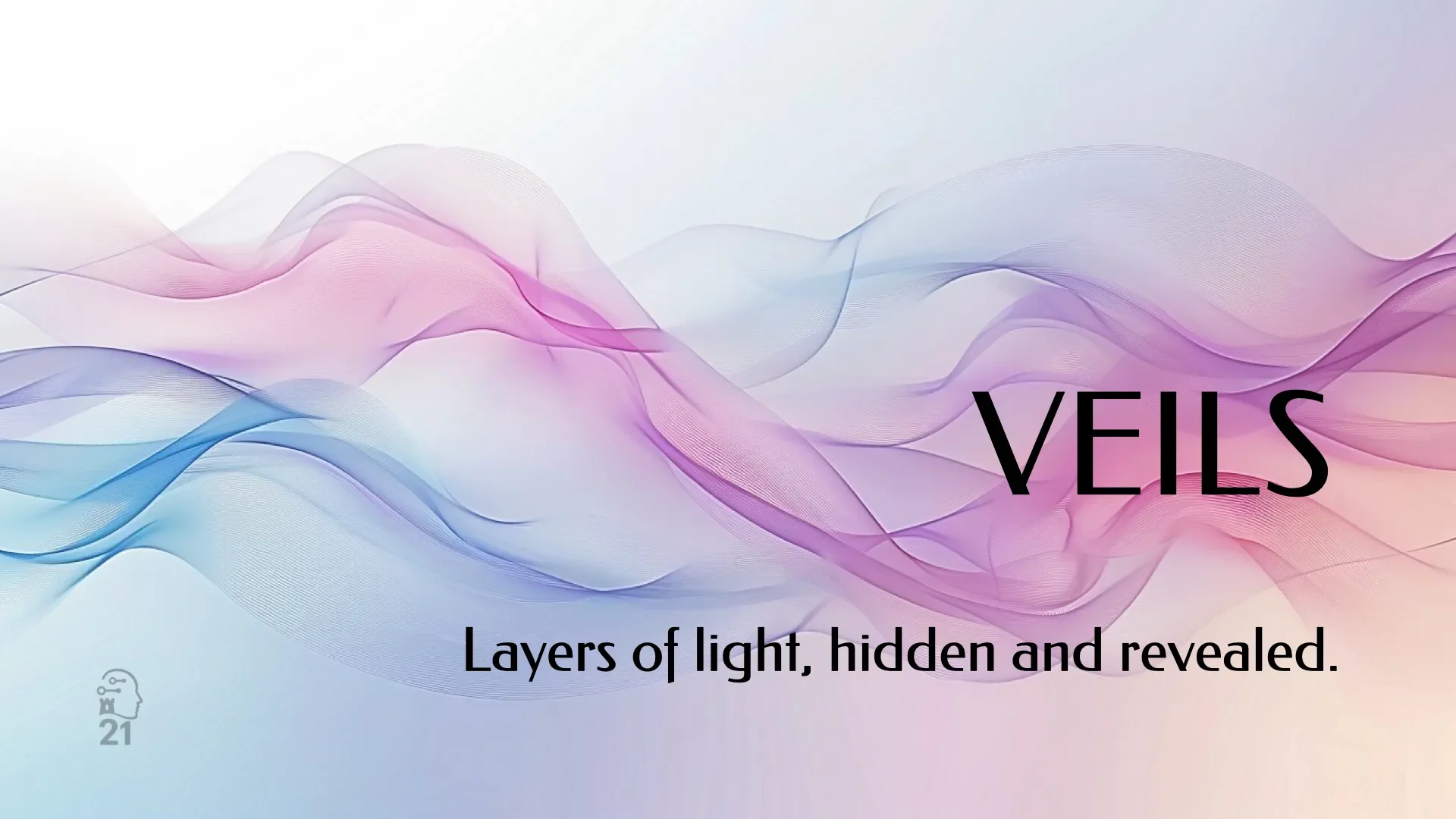 Abstract flowing layers of translucent pink, purple, and blue light creating soft veil-like forms that suggest concealment, revelation, depth, and perception.