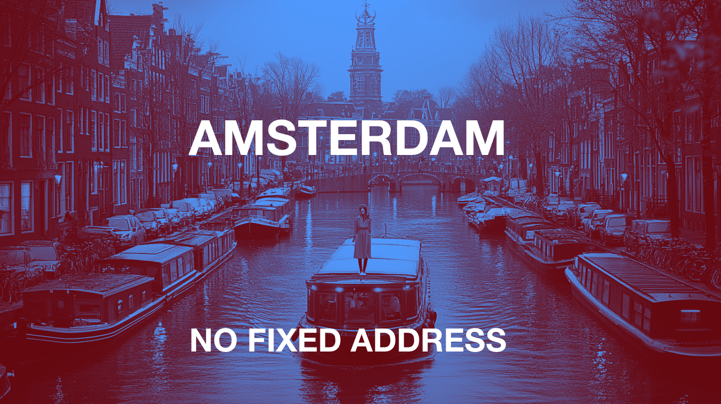 Amsterdam canal scene used for the article No Fixed Address: Amsterdam — A Global Music Signal, exploring music, culture, creative identity, and global connection through the No Fixed Address project by AI Creator 21000.