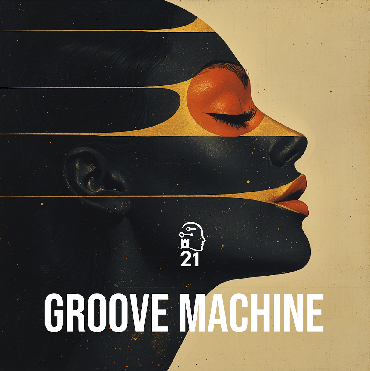 AI Creator 21000 original electronic music release Groove Machine featuring AI-inspired artwork and soundtrack streaming access.
