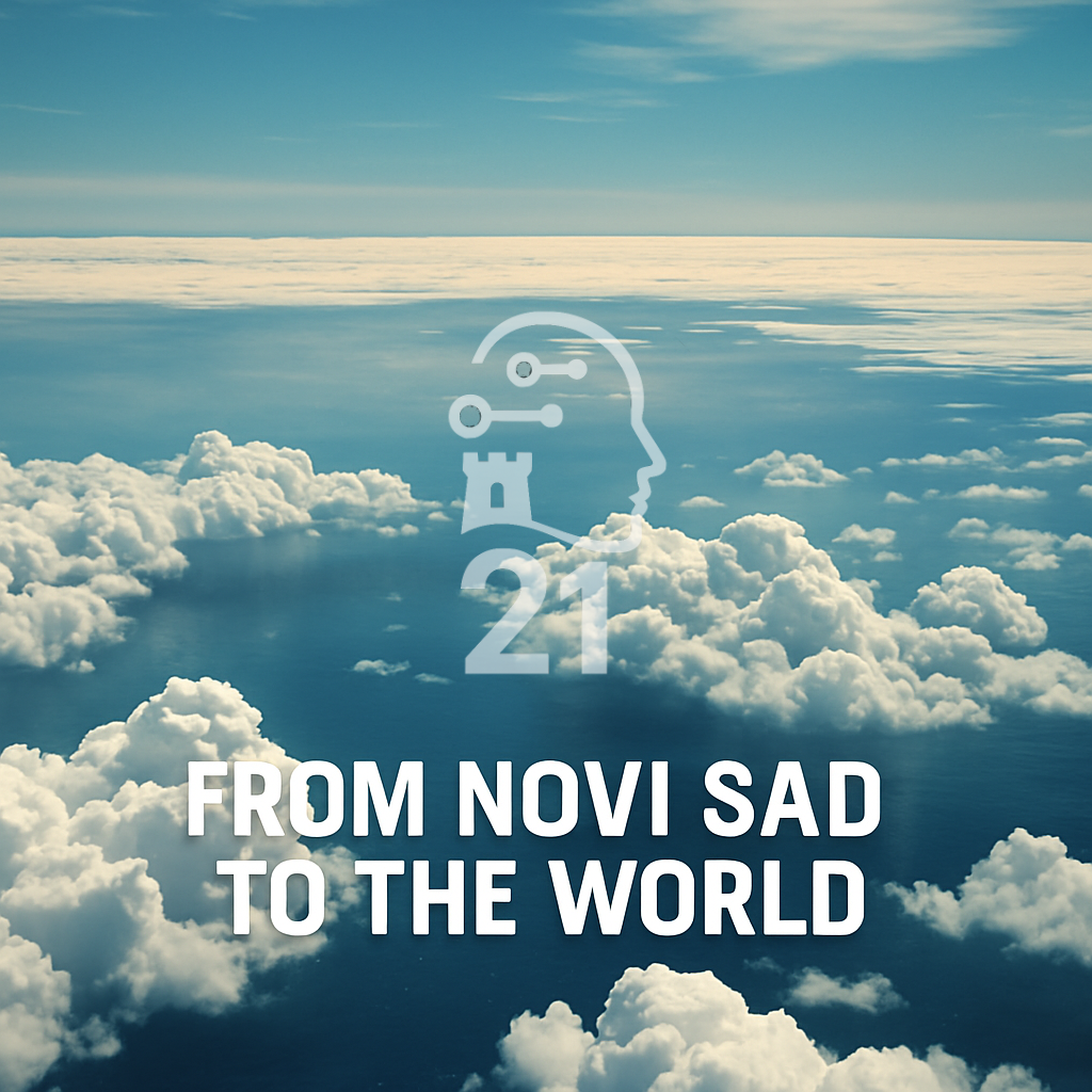 AI Creator 21000 original electronic music release From Novi Sad to the World featuring cloudscape artwork and soundtrack streaming access.