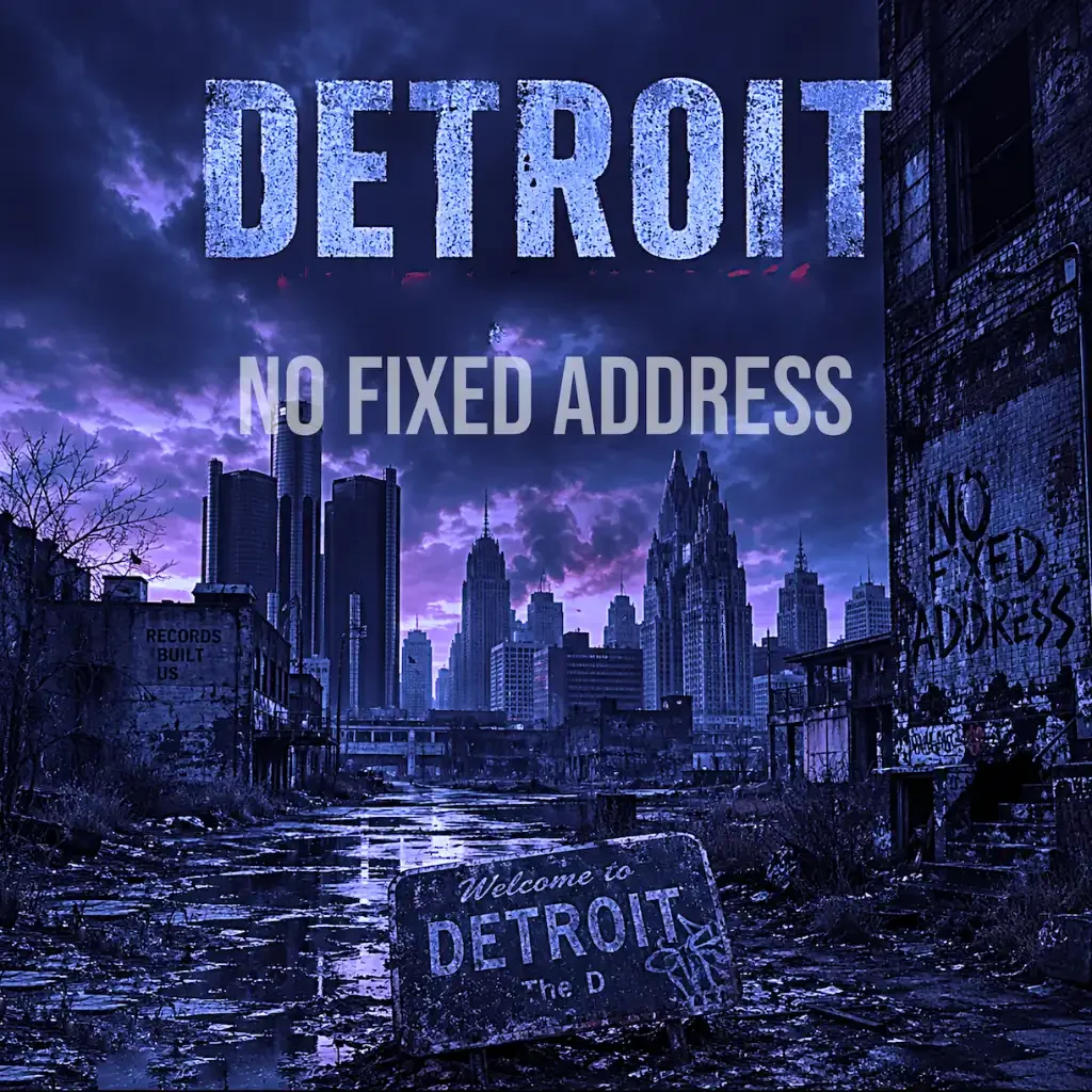 AI Creator 21000 original electronic music release No Fixed Address Detroit featuring AI-inspired artwork and soundtrack streaming access.