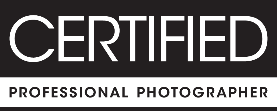 A black and white badge with the words "CERTIFIED PROFESSIONAL PHOTOGRAPHER"