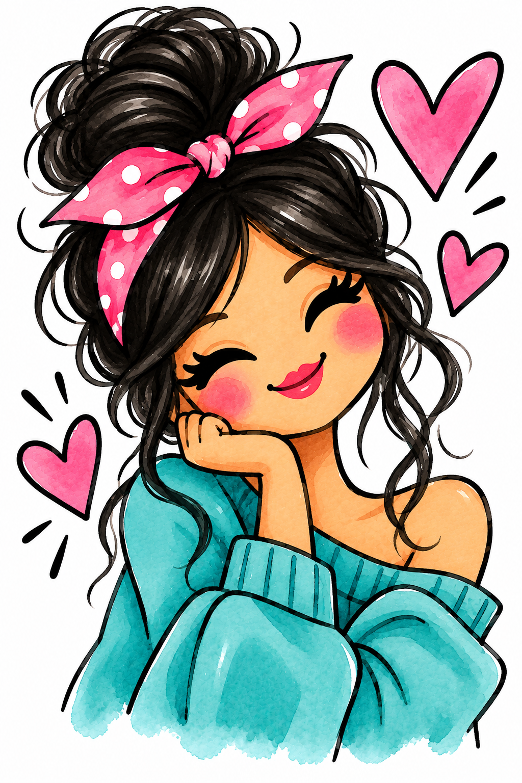 Happy Girl with Polka-Dot Bow.png