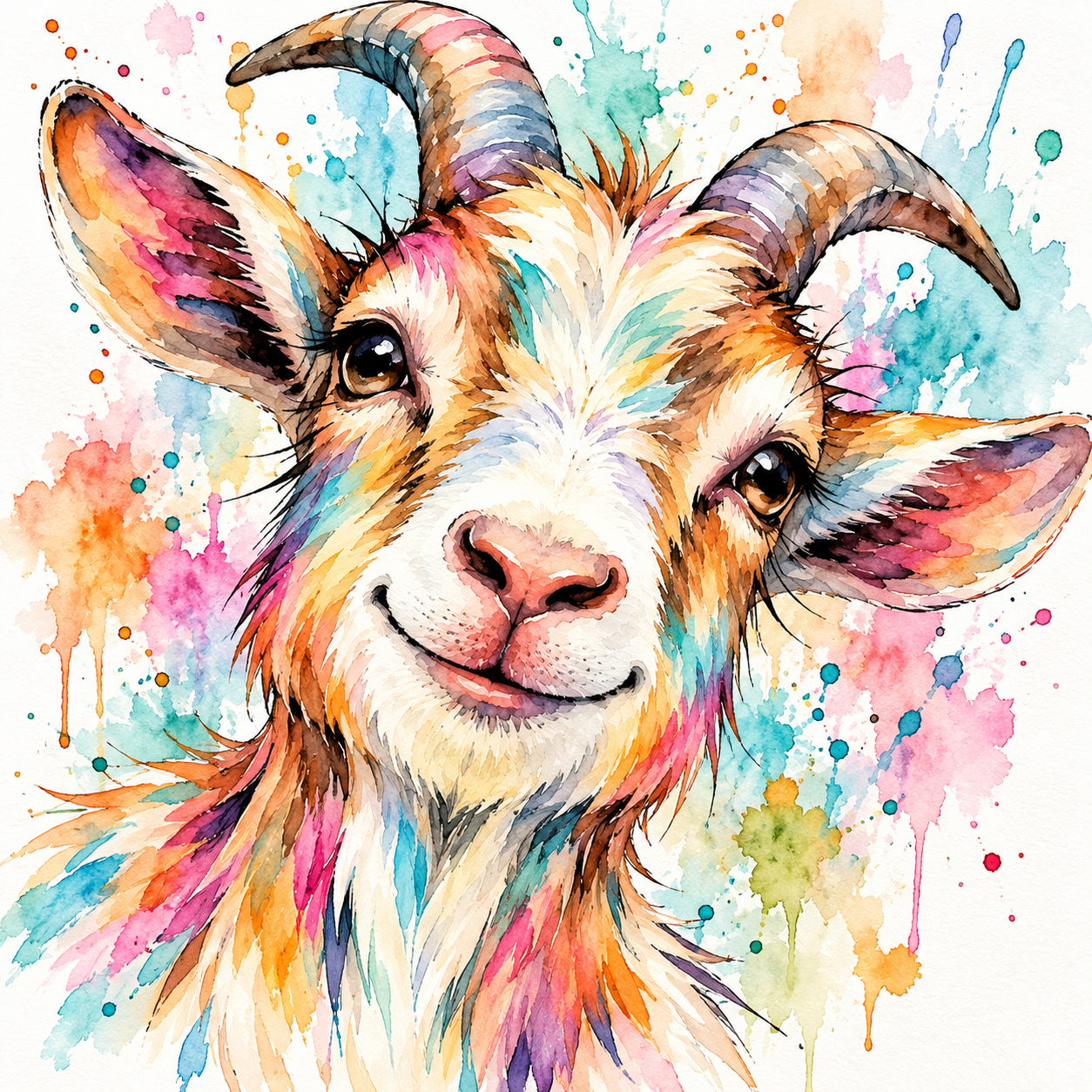 Whimsical Rainbow Watercolor Goat.png