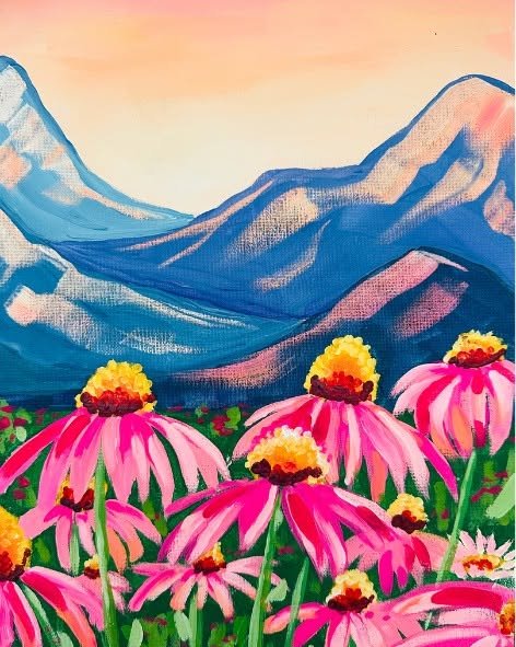 Mountain Blooms acrylic paint class! 8/27