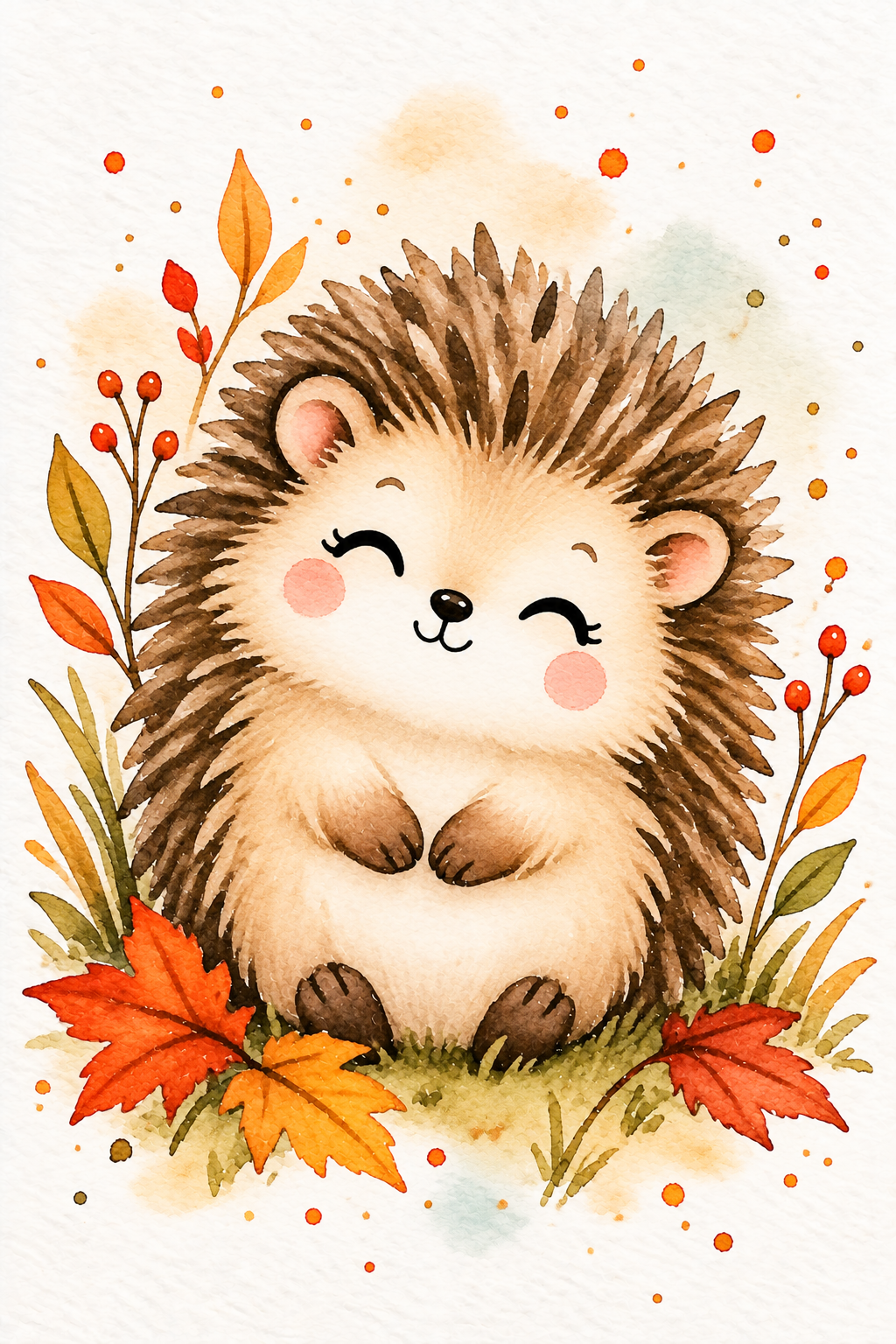 Happy Autumn Hedgehog in Watercolor.png