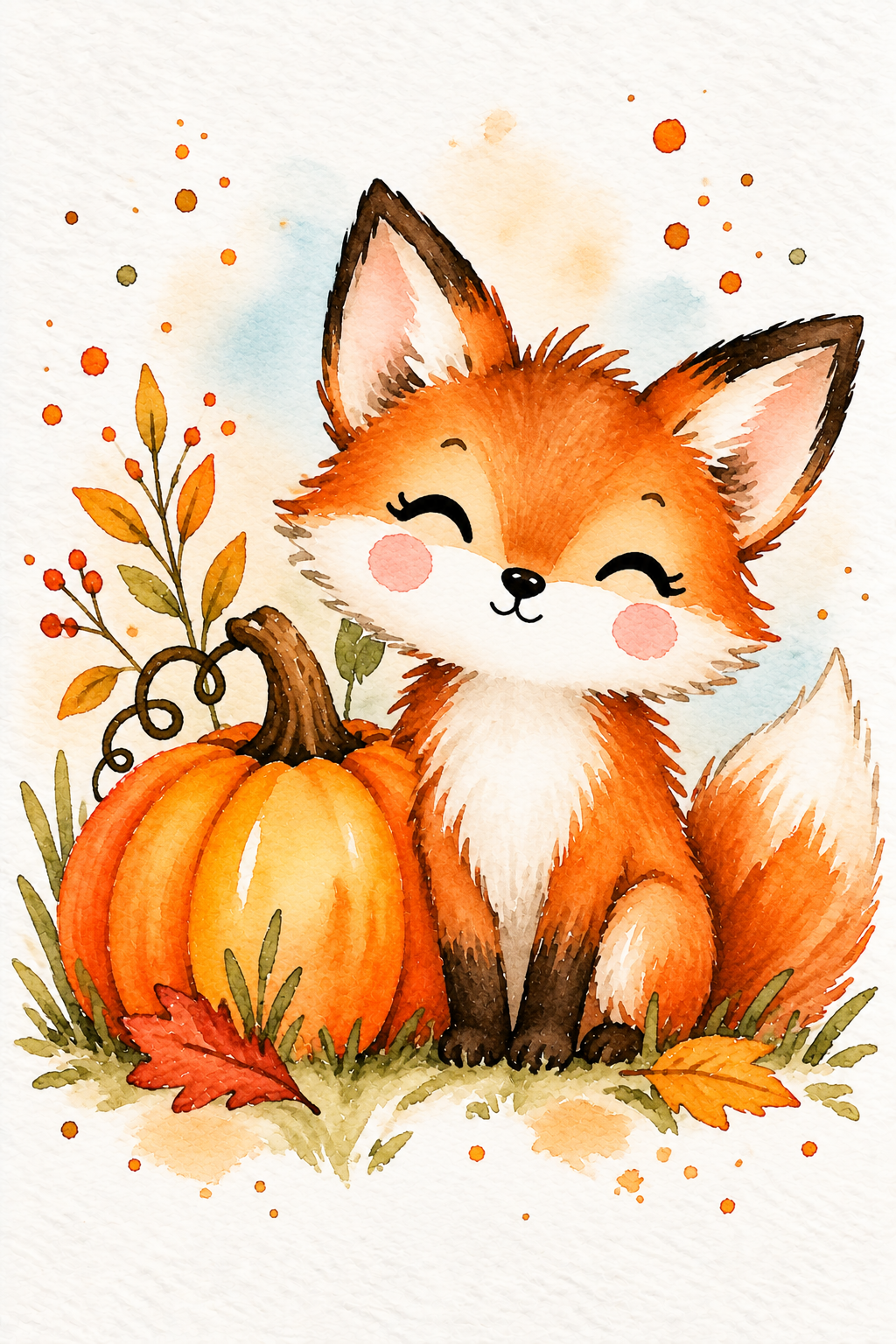 Smiling Fox and Pumpkin Autumn Card.png