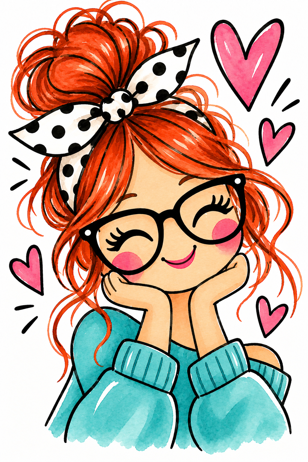 Whimsical Redhead with Hearts.png