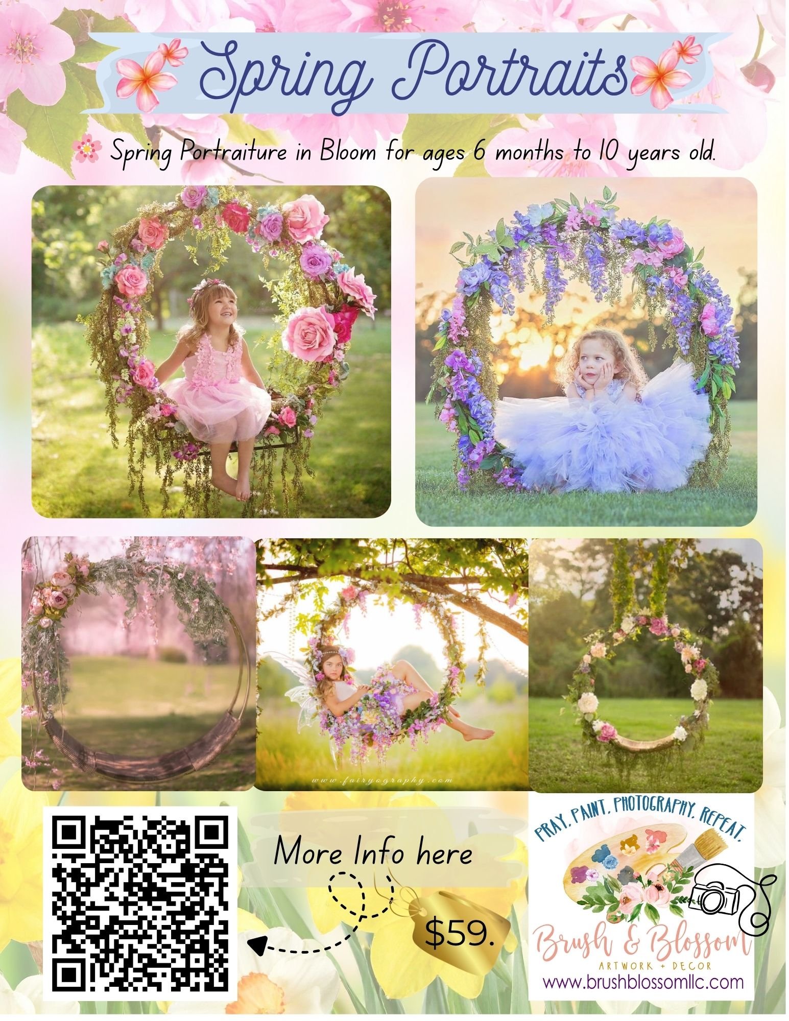 Spring Portraits, beautiful floral set with swing for ages 6 mo. - 10 years. (April 11, 2026) ONE DAY ONLY!