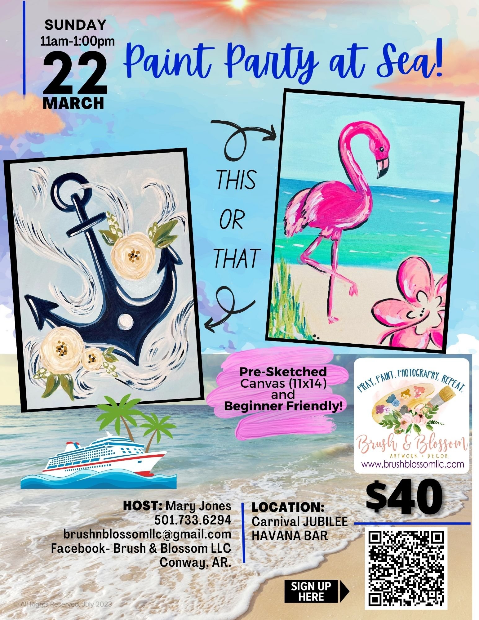 Paint Party at Sea! Painters Choice - Anchor or Flamingo!