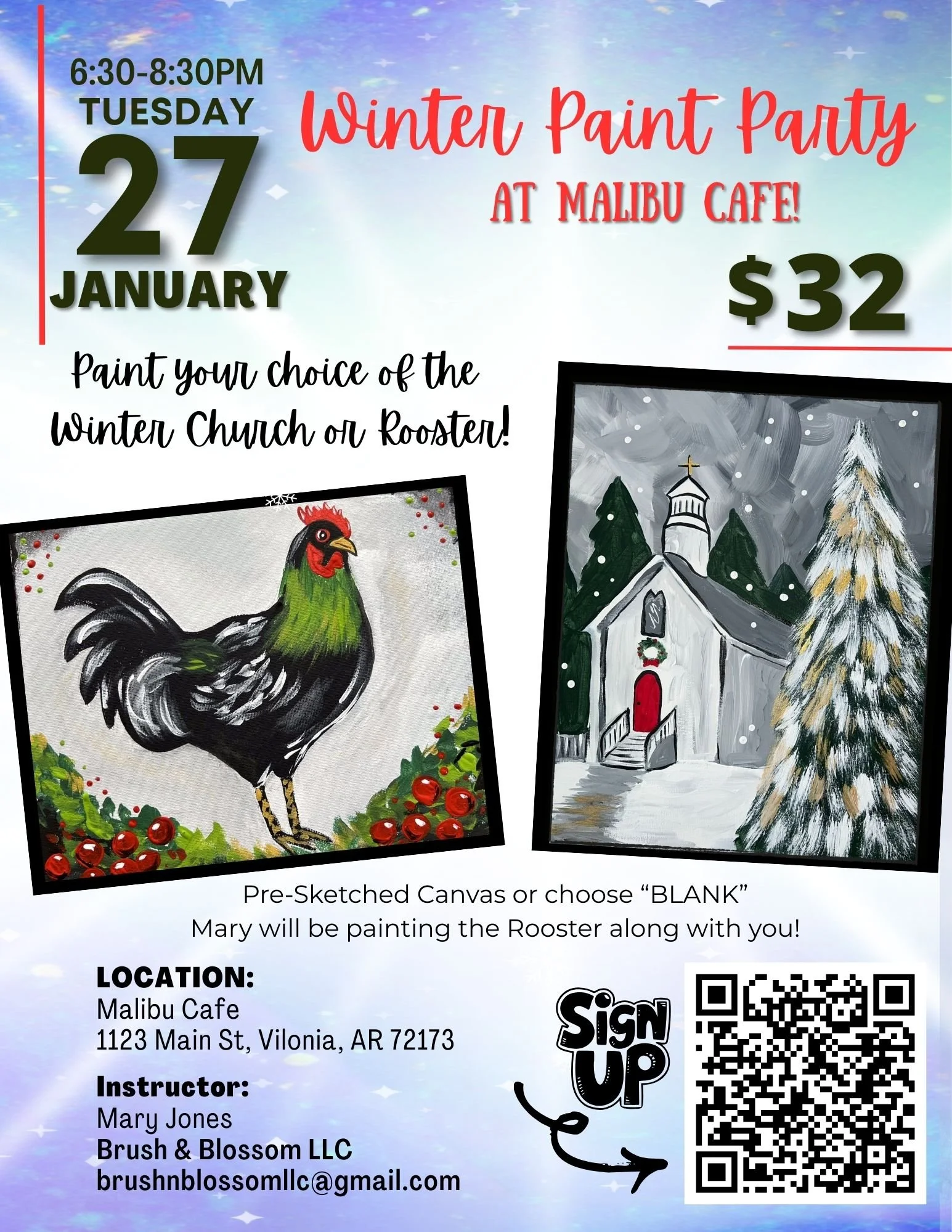 Paint Party! Winter Church or Winter Rooster!