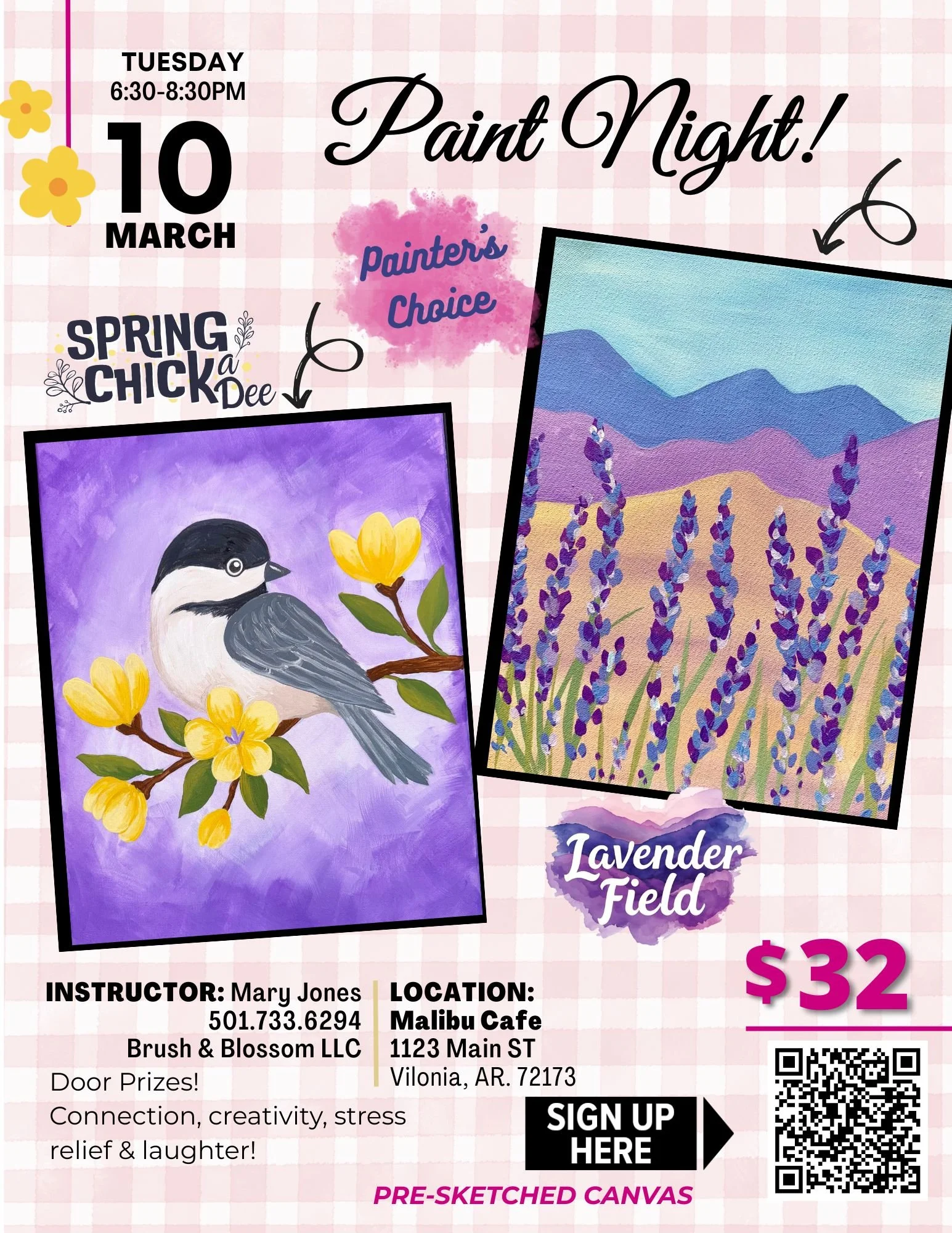 Paint Party! Spring Chick a dee or Lavender Field - Malibu Cafe March 10th