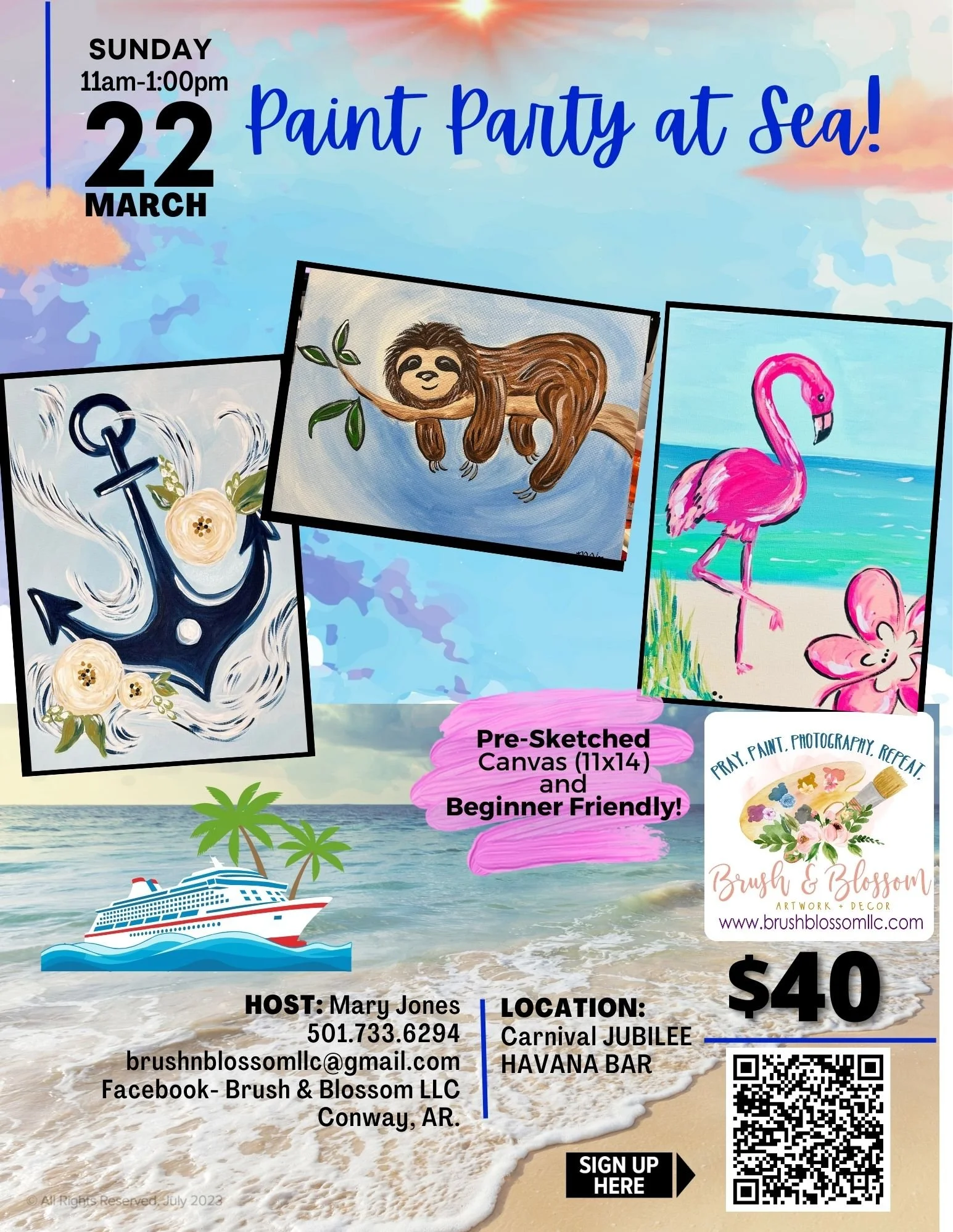 Paint Party at Sea! Painters Choice - Anchor or Flamingo or Sloth!