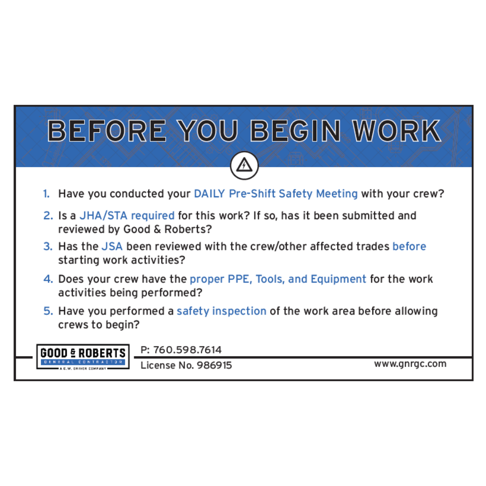 Before You Begin Work Banner