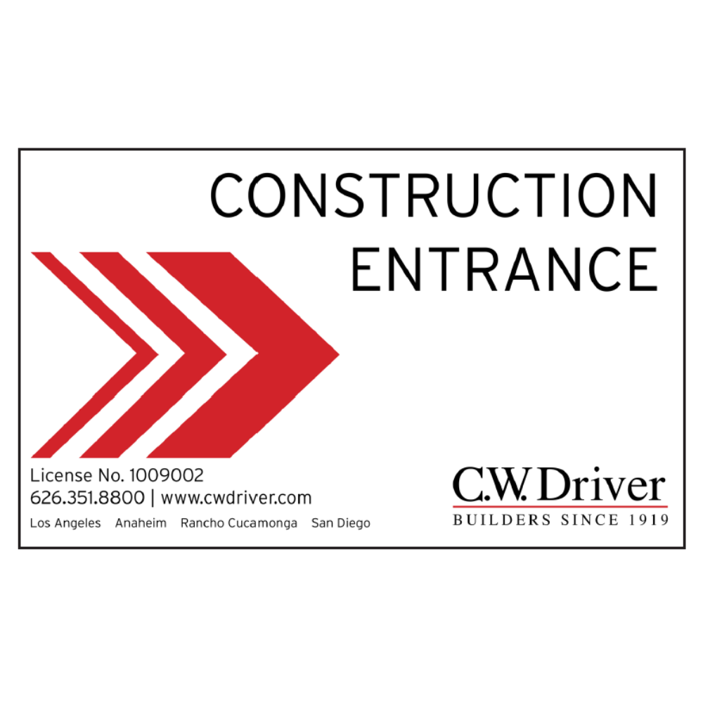 3' x 5' Construction Entrance Sign, Right Arrow