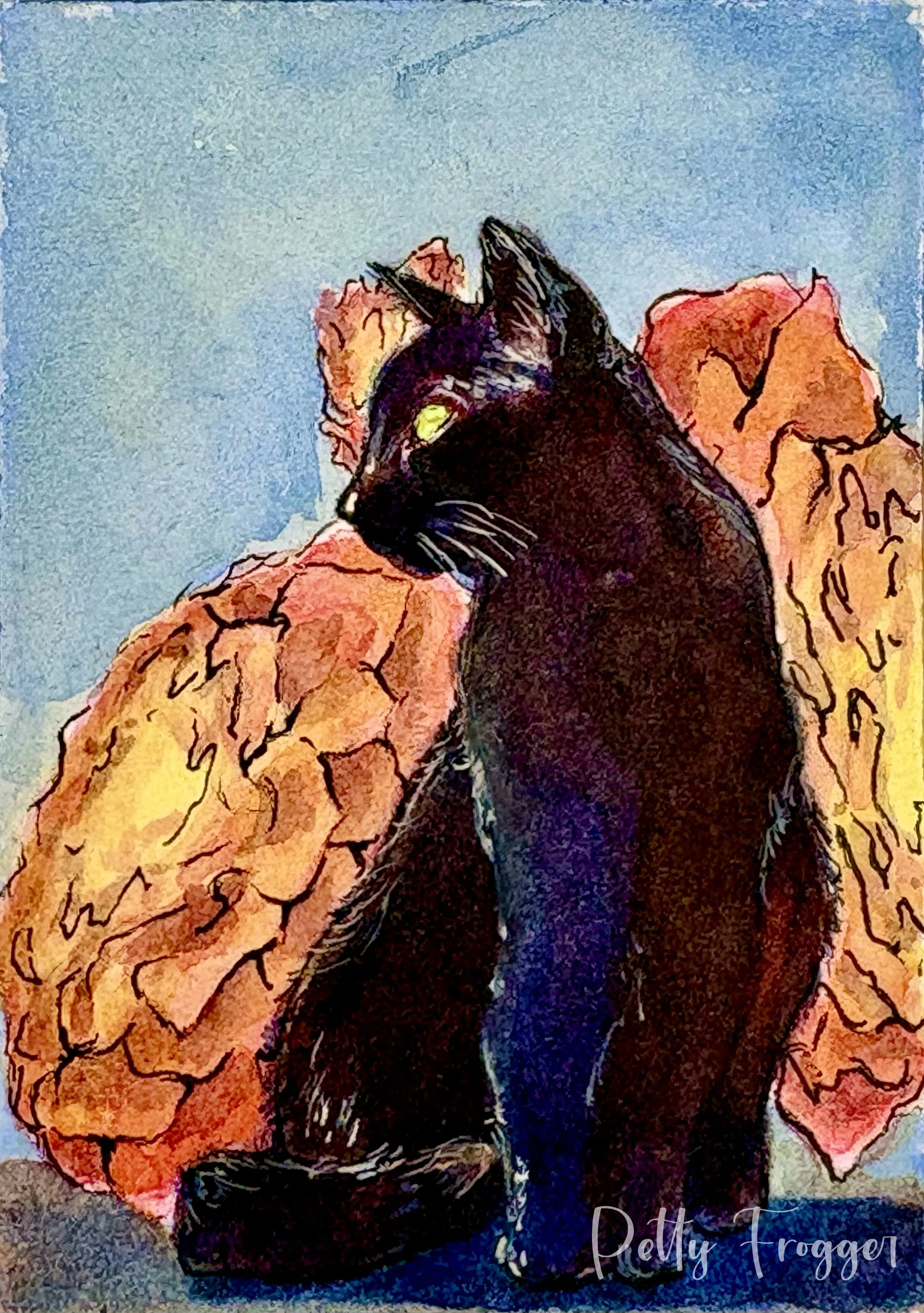 Black Cat with Chrysanthemums -- PREORDER