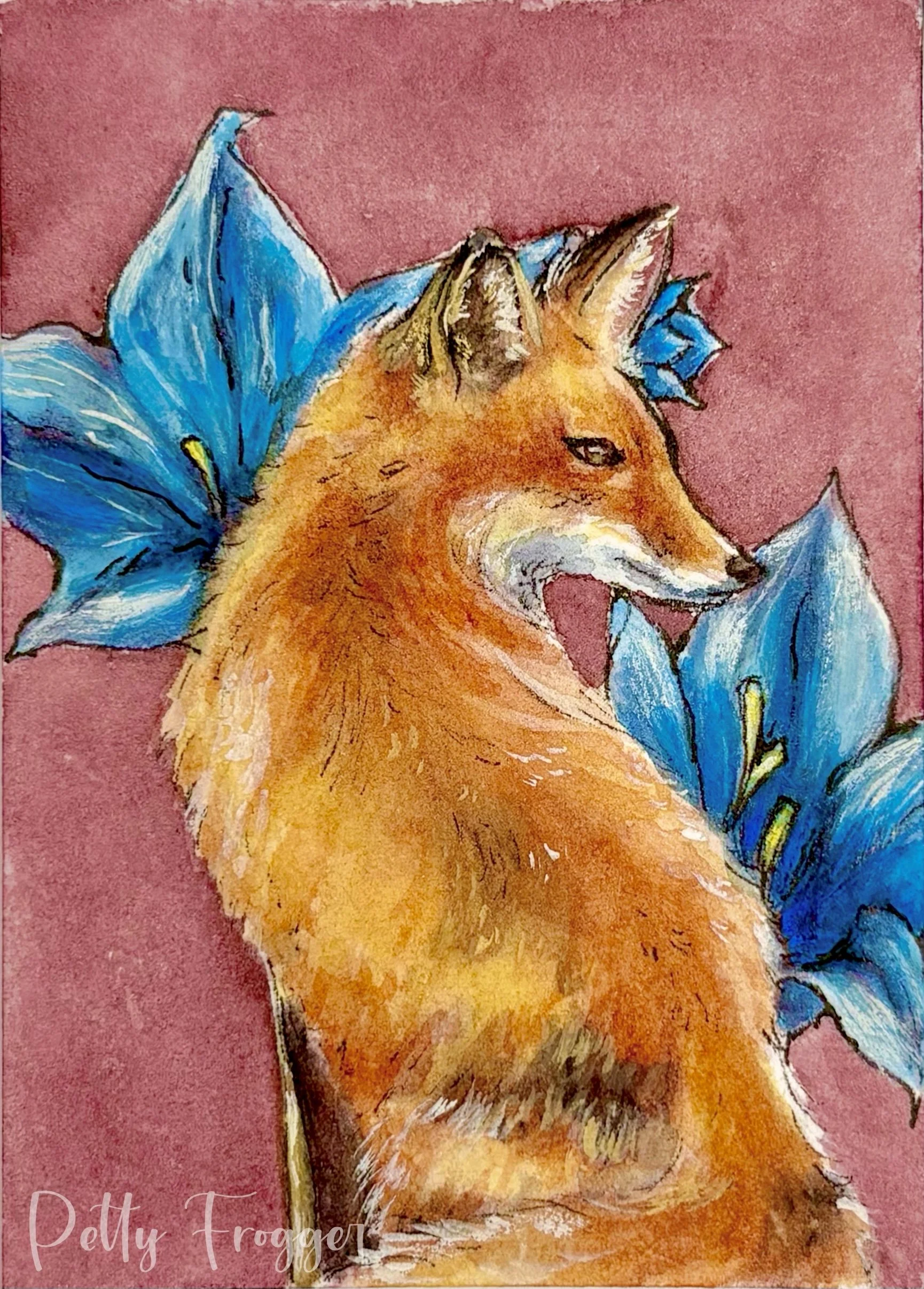 Fox with Balloon Flowers -- PREORDER