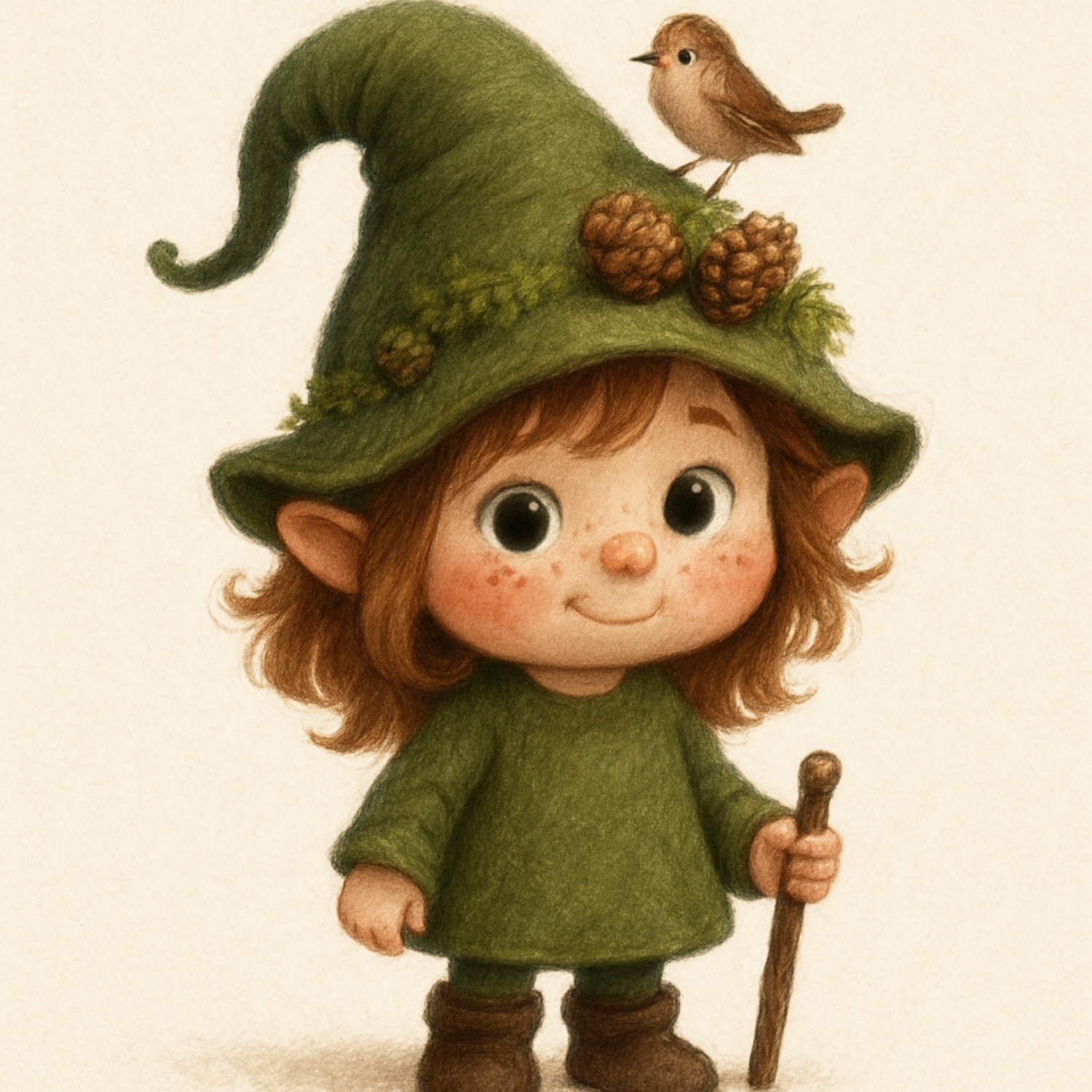 Green Nisse with bird on hat