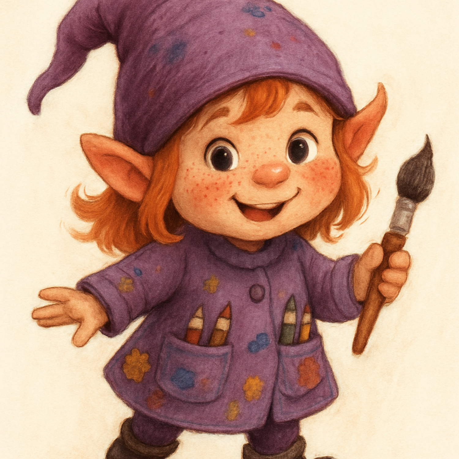 Creative purple nisse with paint brushes