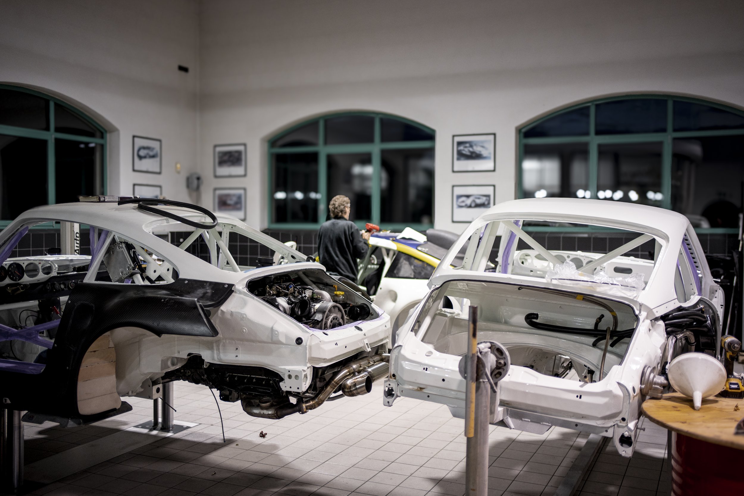 Sikkens Motorsport Dakar heritage project cars in workshop during build and preparation phase