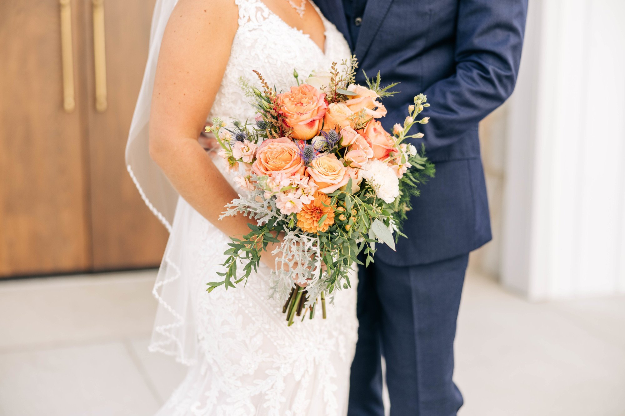 A Bridal Bouquet in our Coral Kiss Collection