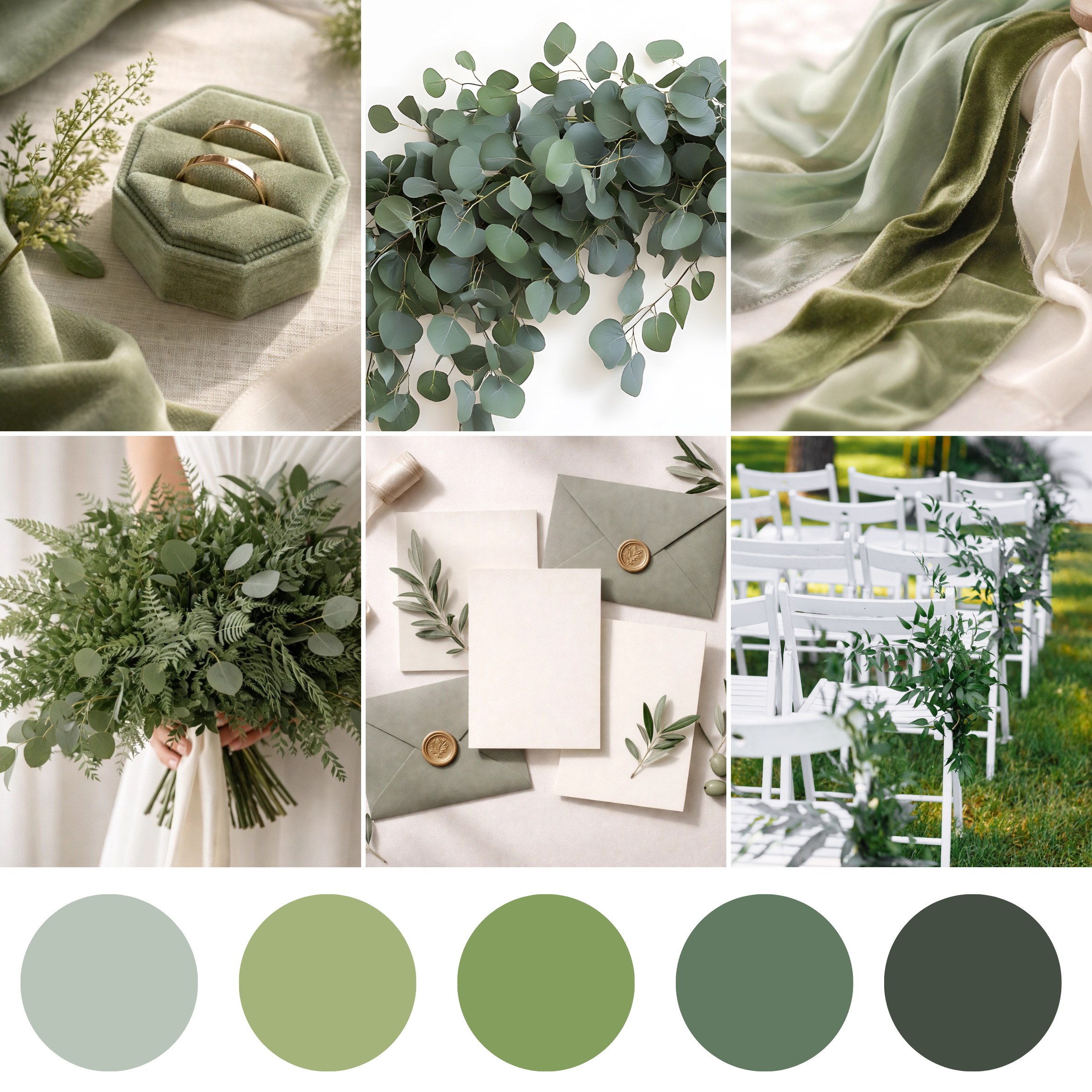 Purely Green wedding florals highlighting lush greenery and coordinating bouquets, boutonnieres, and reception styling in Peoria