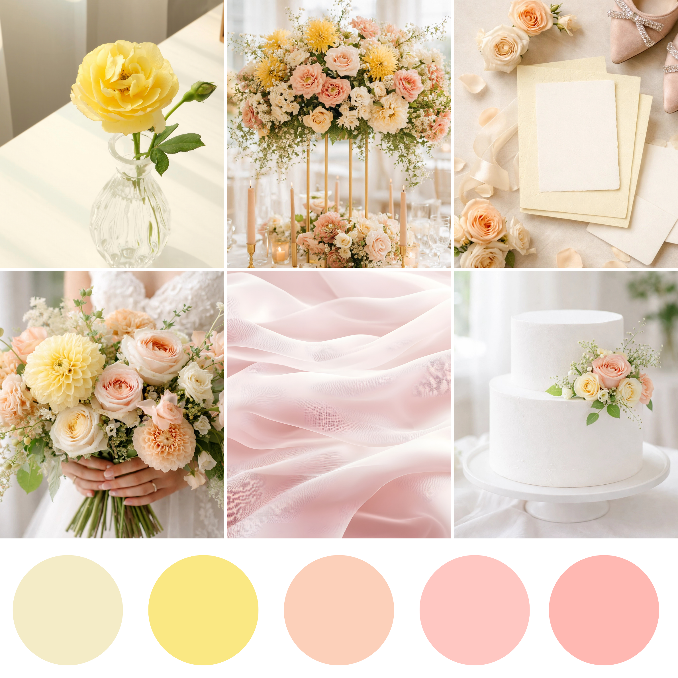 Pink Hour wedding florals showcasing soft pink bouquet, corsage, boutonniere, centerpiece, and coordinated florals