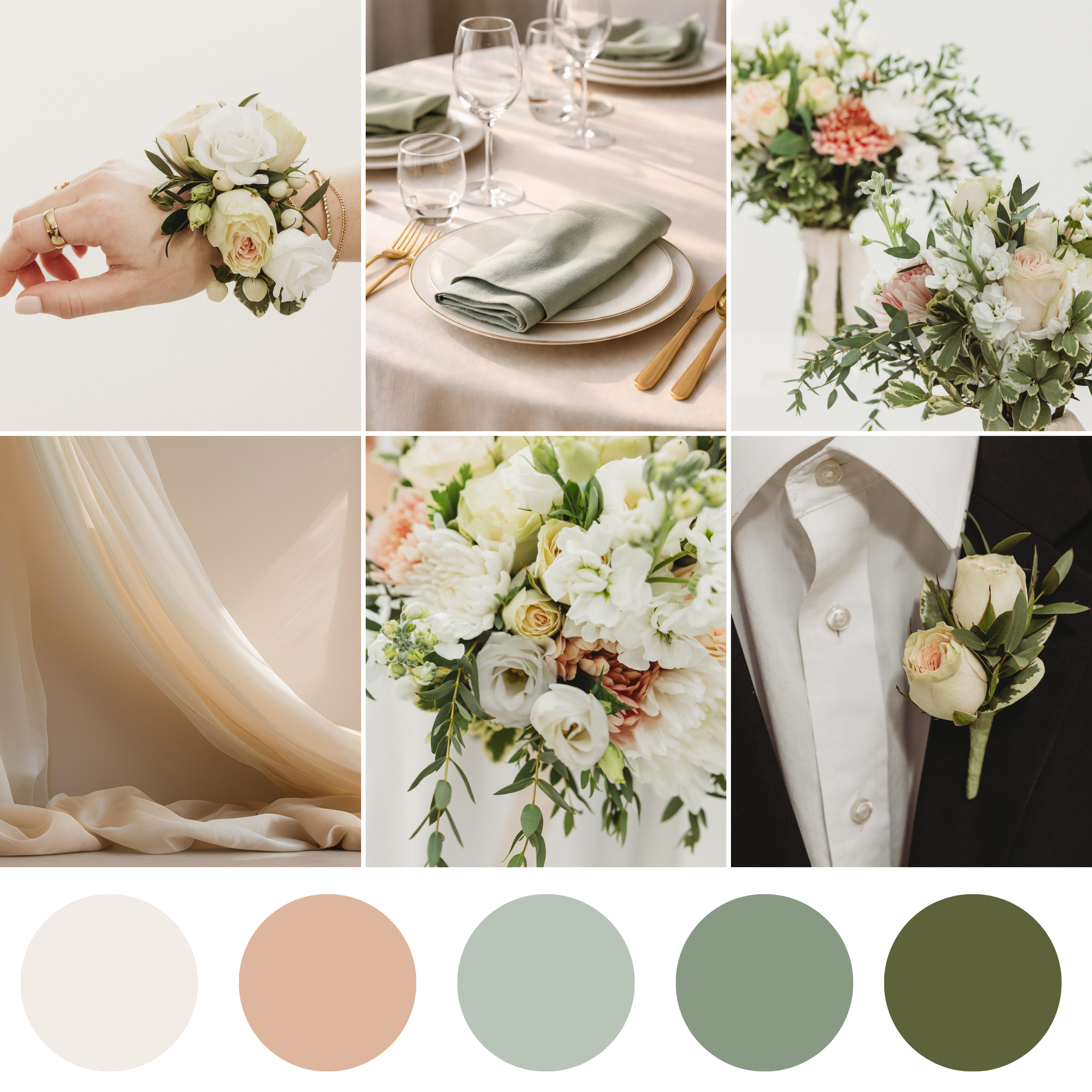 Cloud Nine wedding florals showcasing soft neutral blooms with greenery, elegant bouquets, boutonnieres, and styled ceremony and reception details