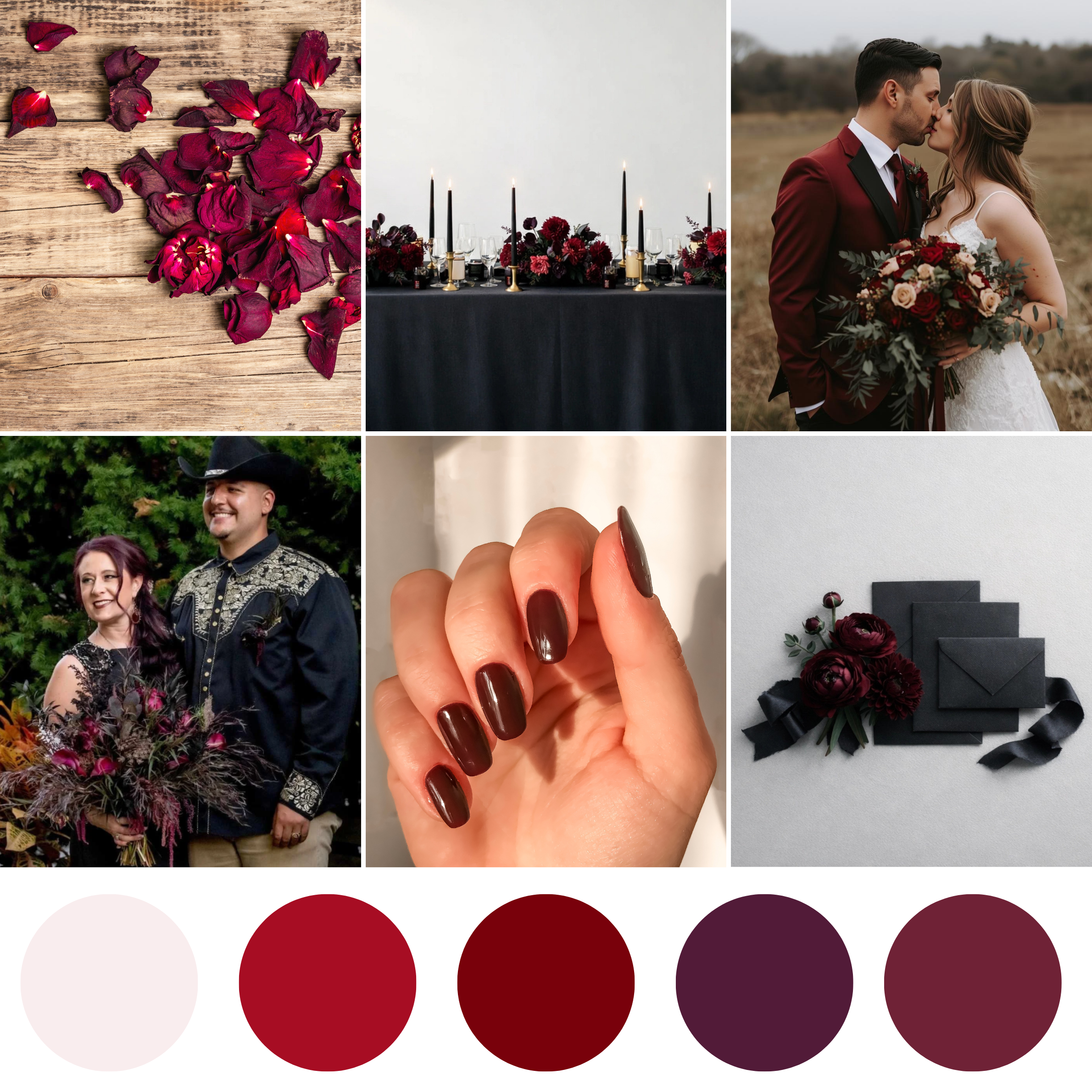 Deep Scarlet wedding florals with deep red and burgundy bouquet, corsage, boutonniere, centerpiece, and romantic floral arrangements