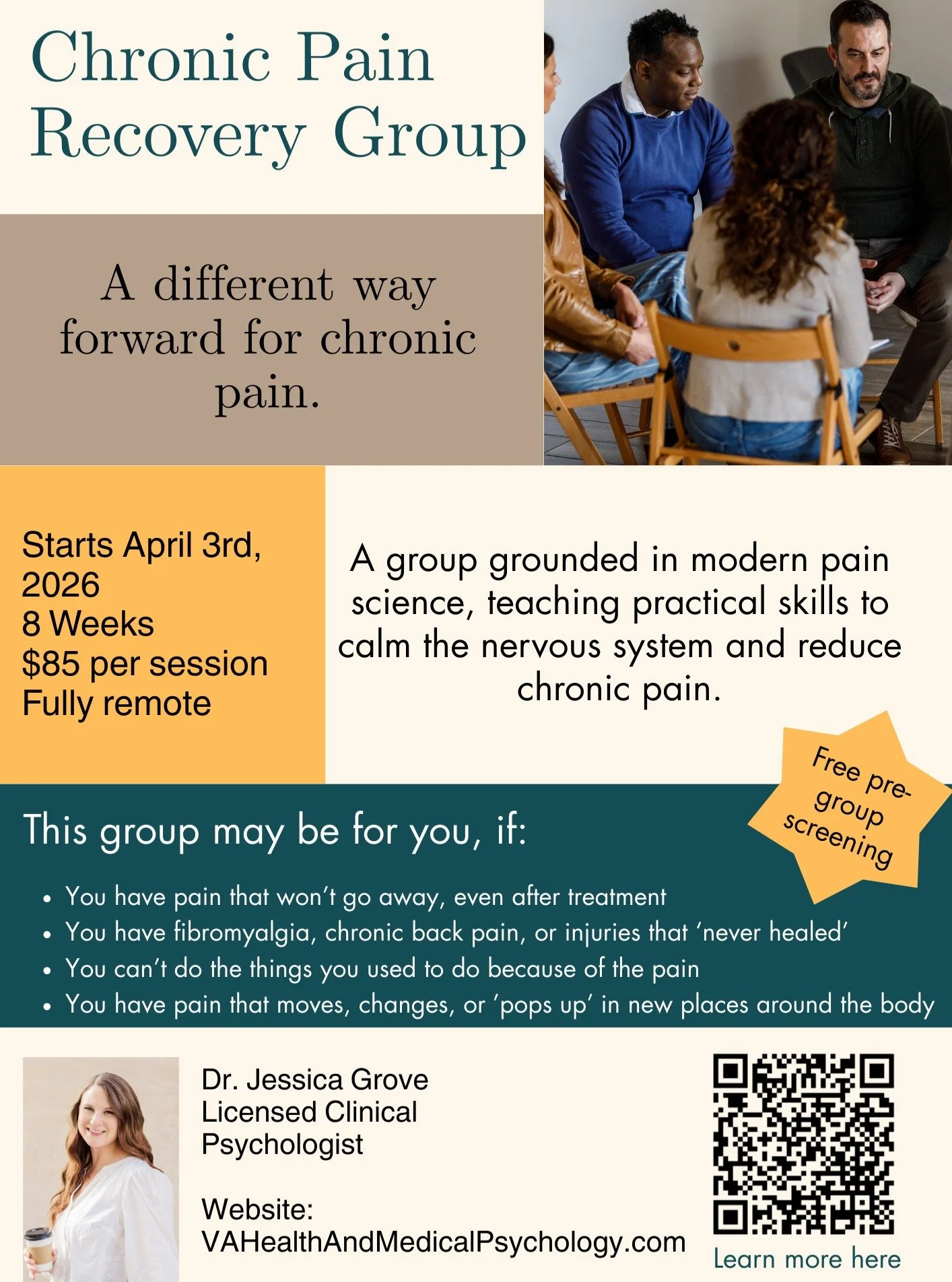 Chronic pain can feel confusing and extremely isolating, especially when treatments haven&rsquo;t fully helped.

I&rsquo;m starting a small, structured Chronic Pain Recovery Group for people who want a brain and nervous system&ndash;based approach to